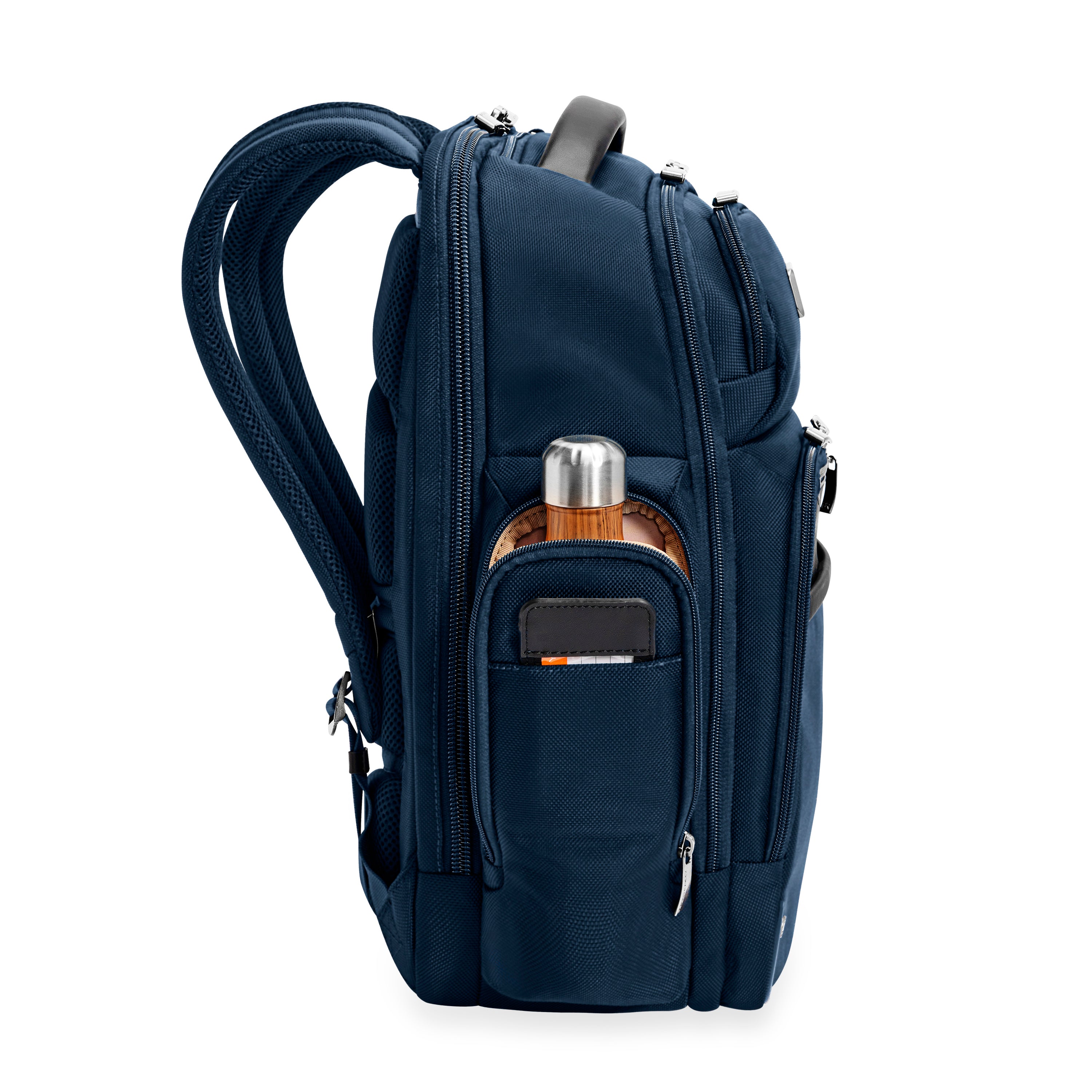 Briggs & Riley @work Medium Cargo Backpack in Navy — side view # color_Navy