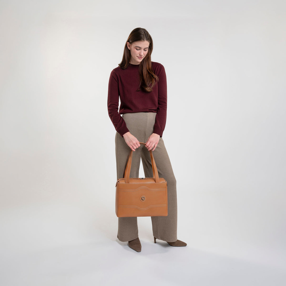 Delsey Chatelet Air 2.0 Leather Shoulder Bag in Cognac — lifestyle