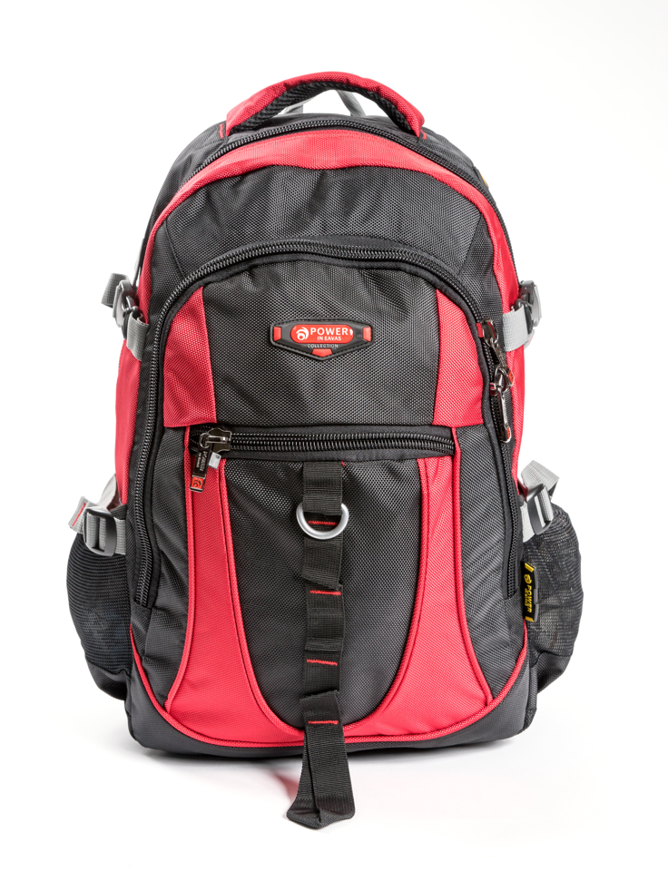 Power King 19 Inch Polyester Travel Backpack with Zippered Storage in Red — front view # color_Red