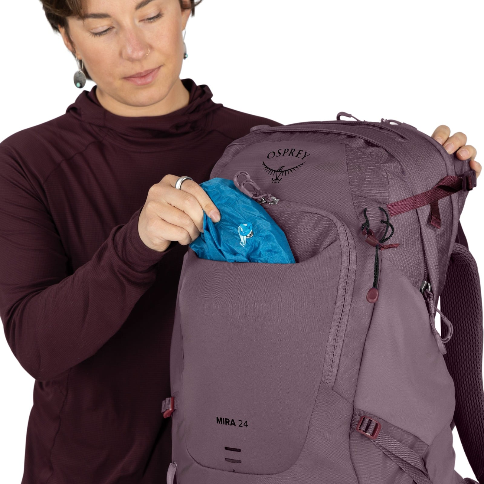 Osprey Mira 24 Women's Hiking Hydration Backpack 24L in Graphite Purple — detail view