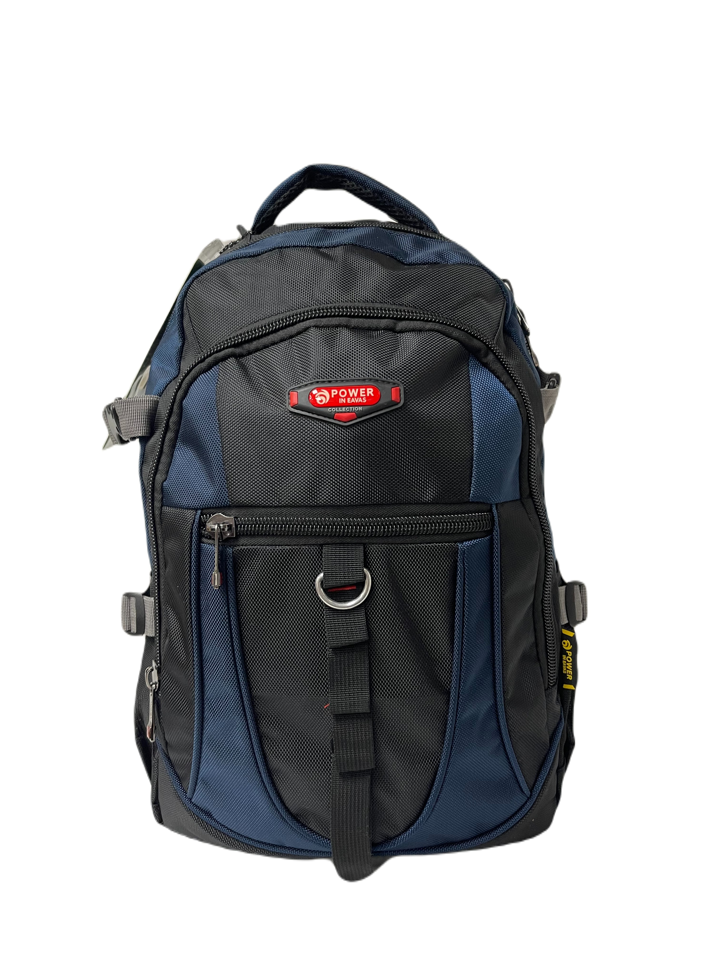 Power King 19 Inch Polyester Travel Backpack with Zippered Storage in Navy — front view # color_Navy
