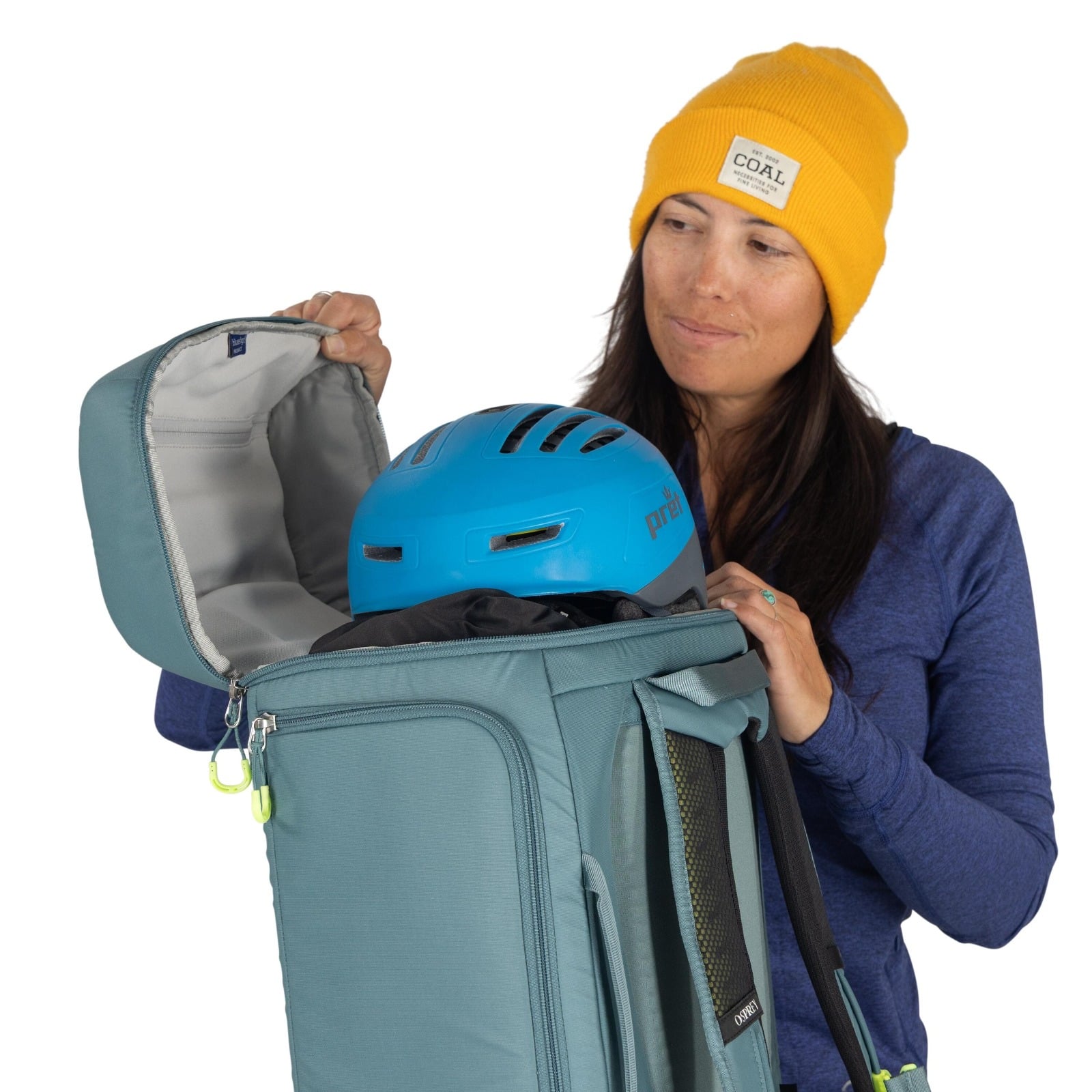 Osprey Mountain Bound Ski & Snowboard Boot Backpack 45L in Cascade Blue — detail view