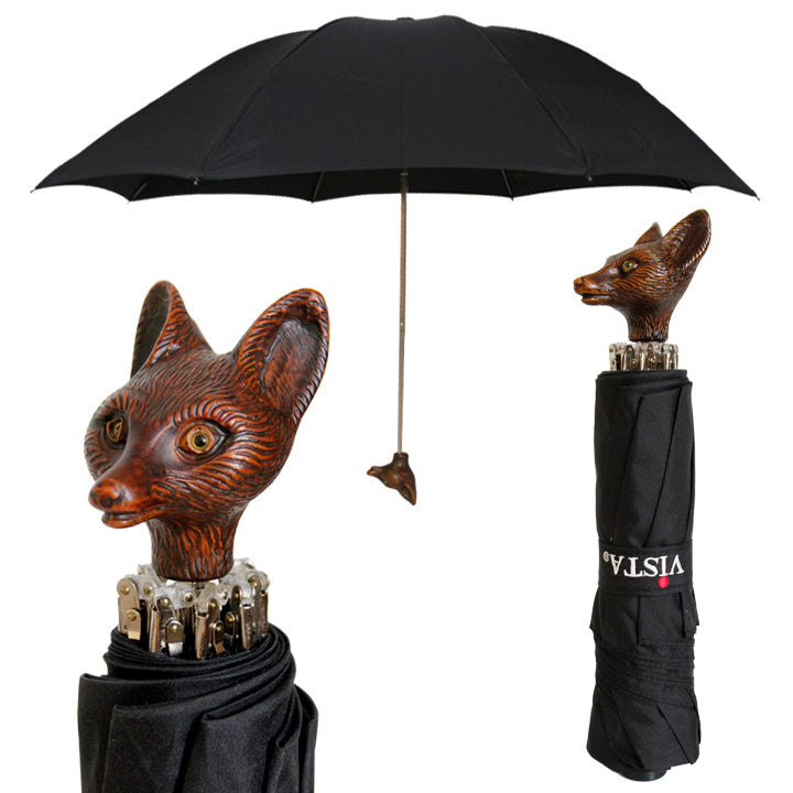 Vista 9001 Italian Fox Handle Umbrella in Black — front view