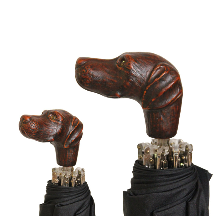 Vista 9002 Italian Hound Handle Umbrella in Black — detail view