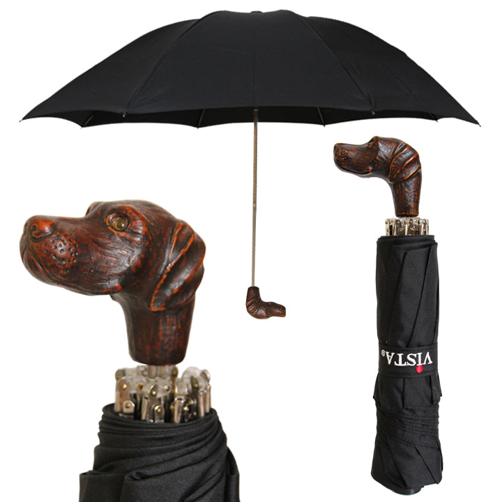 Vista 9002 Italian Hound Handle Umbrella in Black — front view