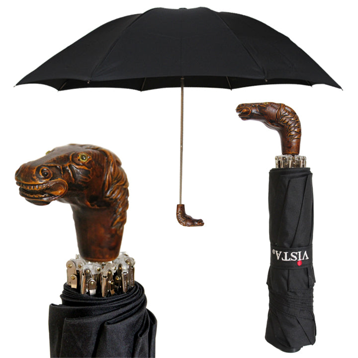 Vista 9003 Italian Horse Handle Umbrella in Black — front view