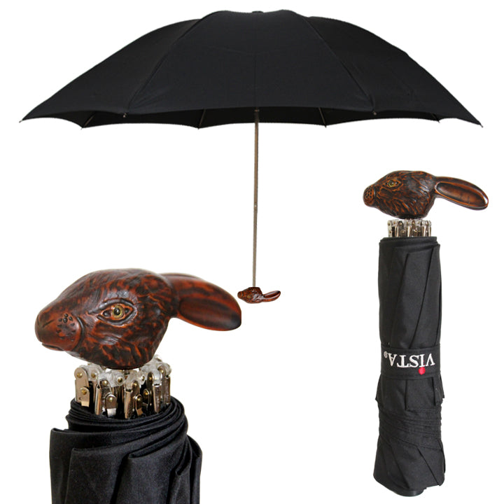 Vista 9004 Italian Rabbit Handle Umbrella in Black — front view