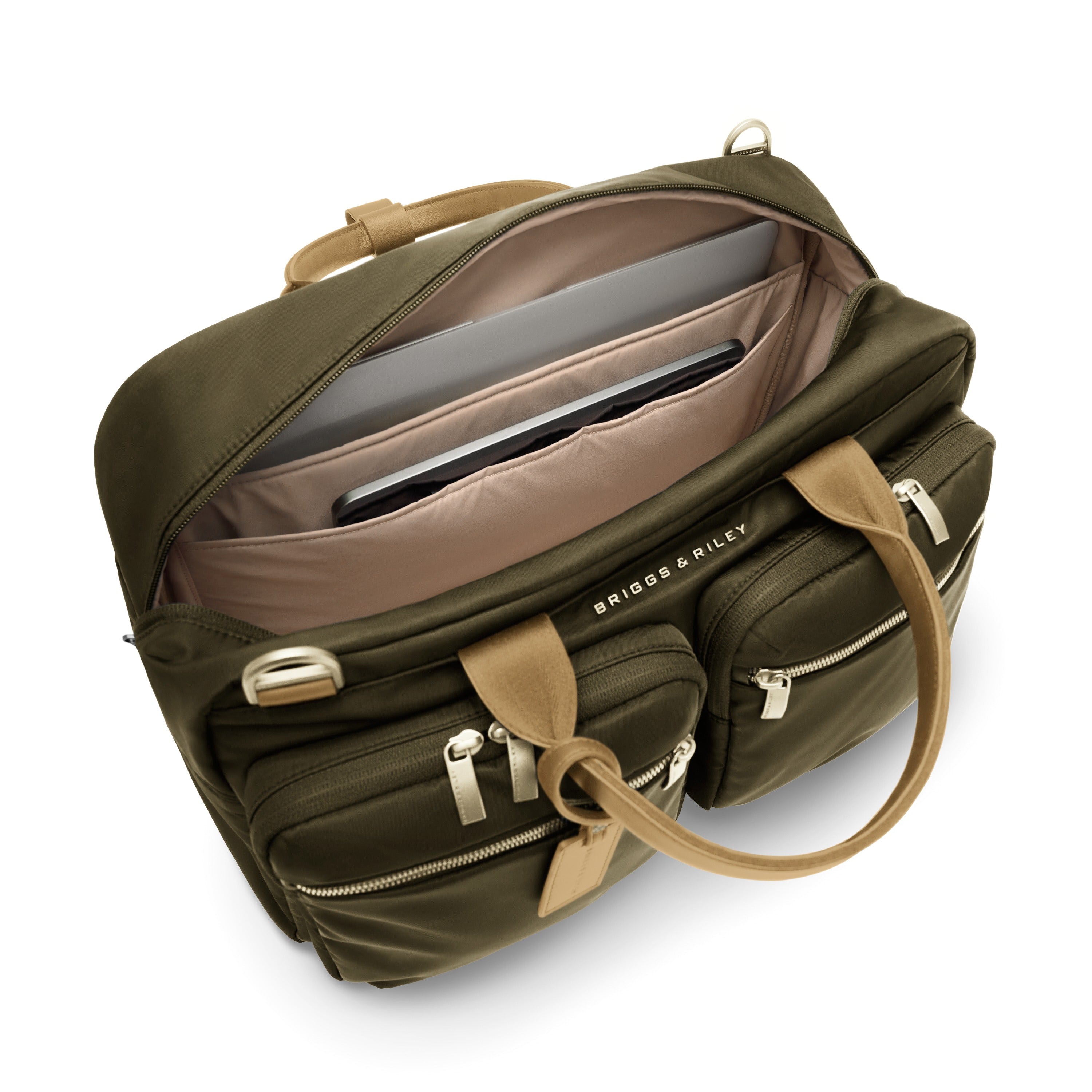 Briggs & Riley Rhapsody Multi-Pocket Cabin Bag in Olive — interior view # color_Olive