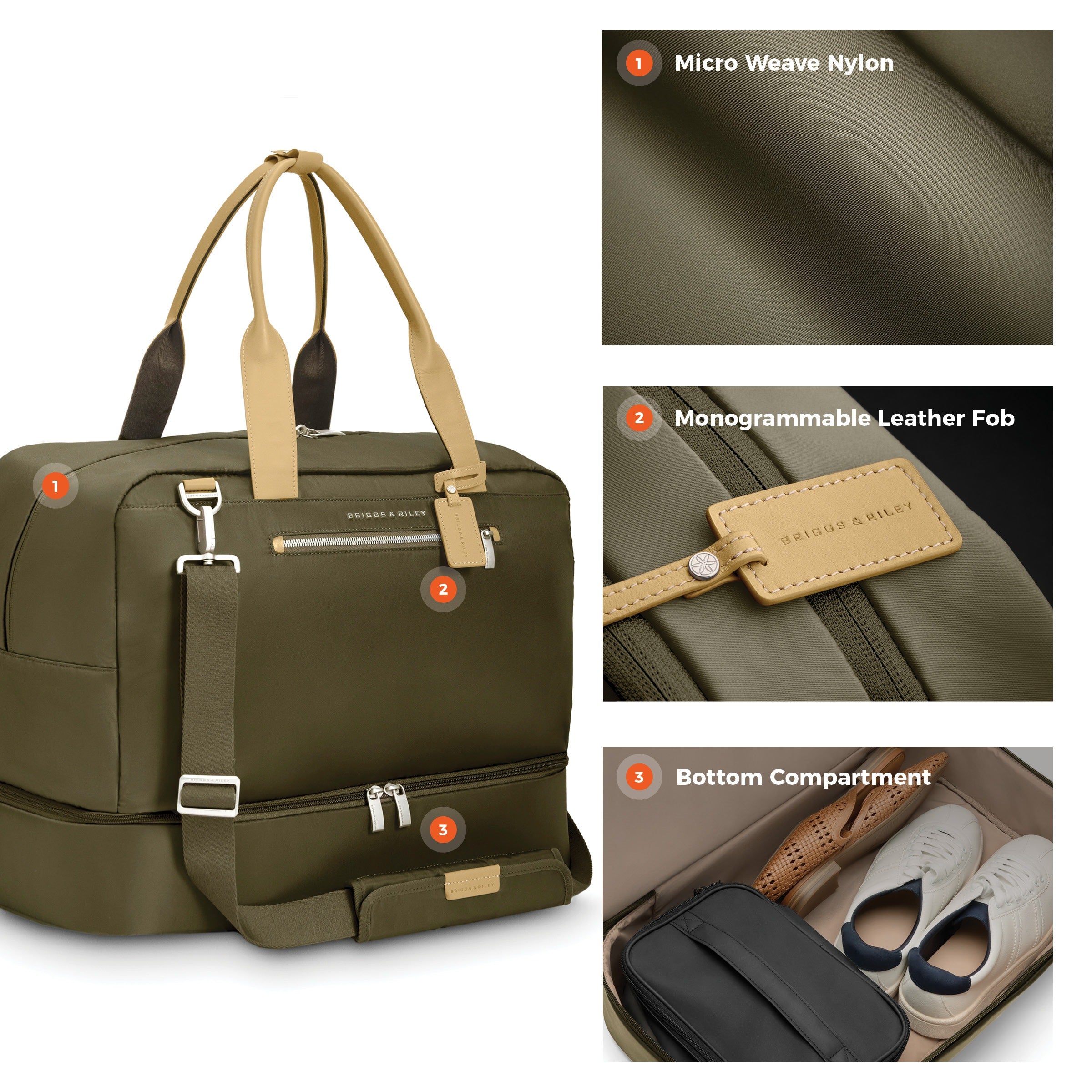Briggs & Riley Rhapsody Weekender Tote in Olive — detail view # color_Olive