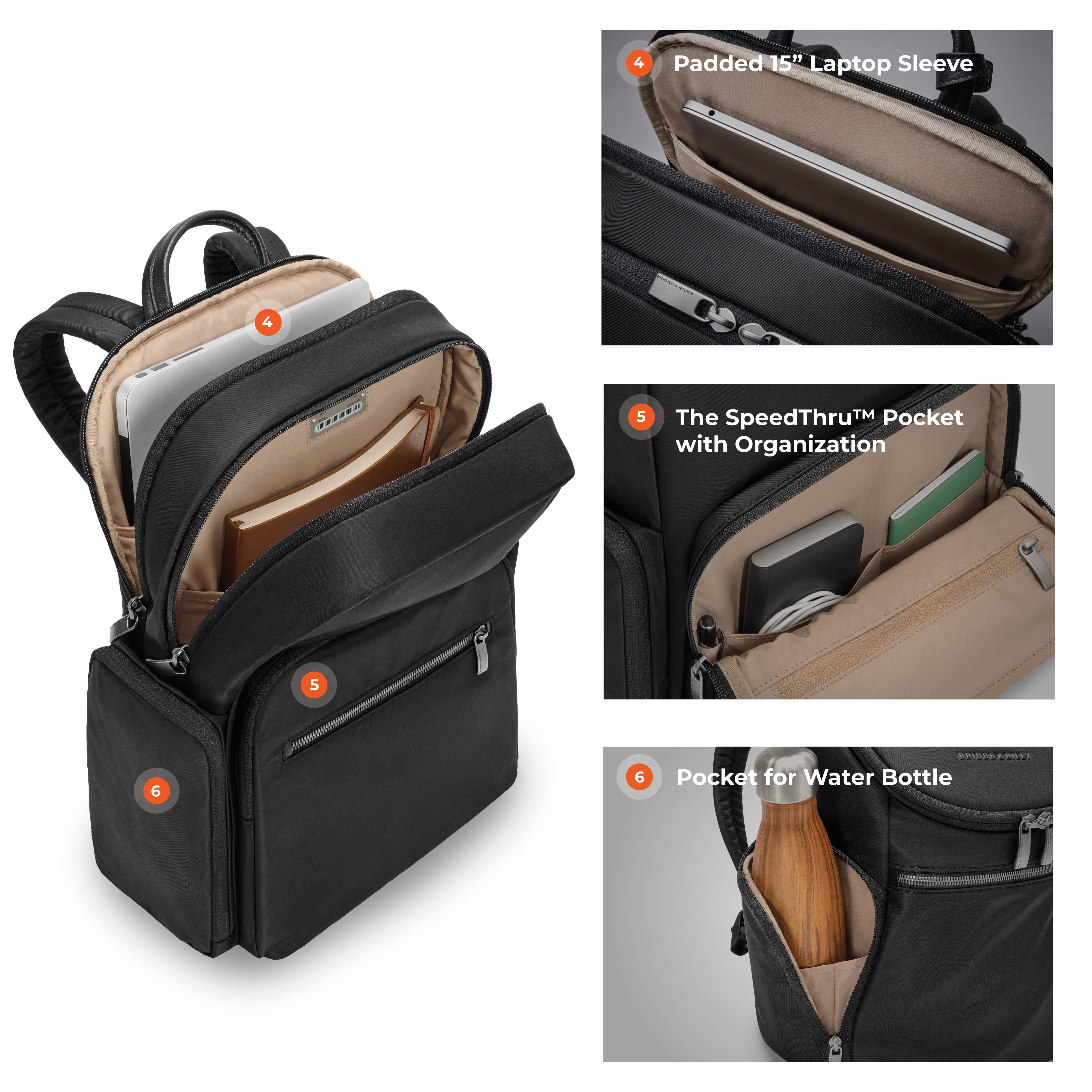 Briggs & Riley Rhapsody Medium Backpack in Black — detail view 4 # color_Black