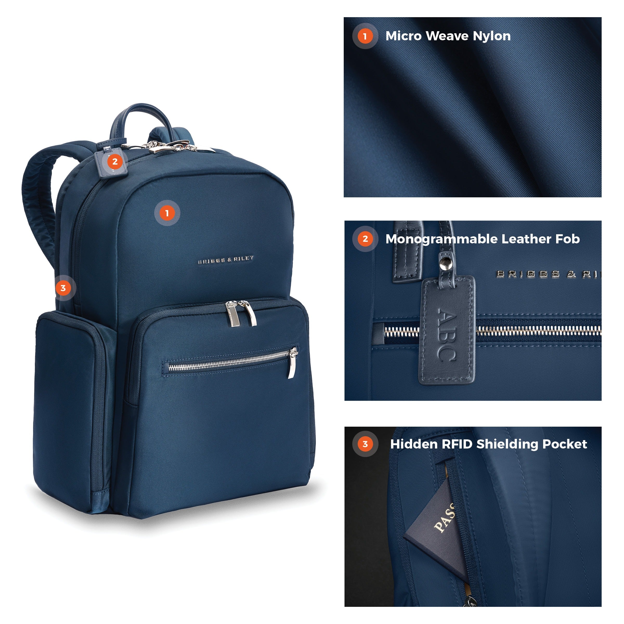 Briggs & Riley Rhapsody Medium Backpack in Navy — detail view 2 # color_Navy