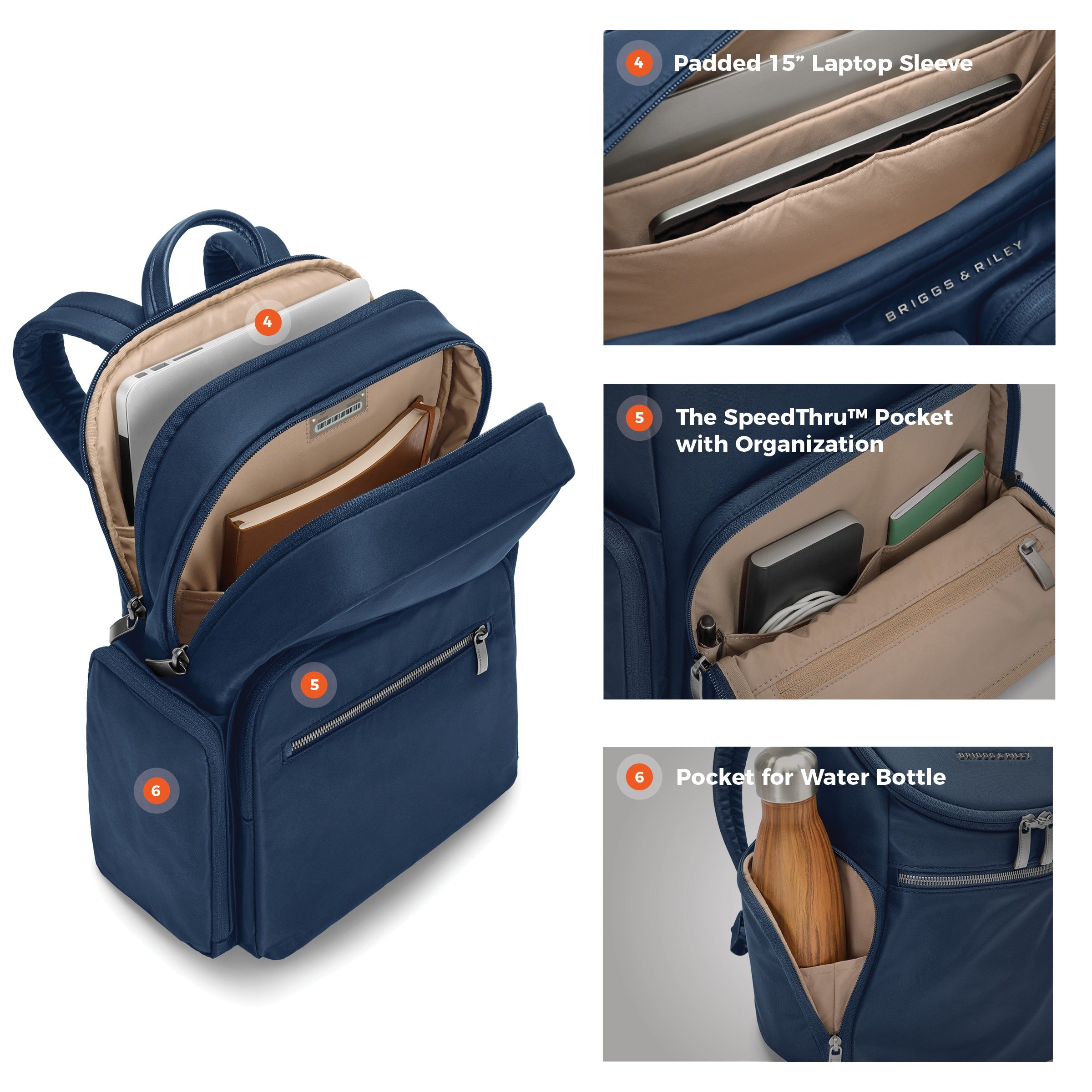 Briggs & Riley Rhapsody Medium Backpack in Navy — detail view 3 # color_Navy