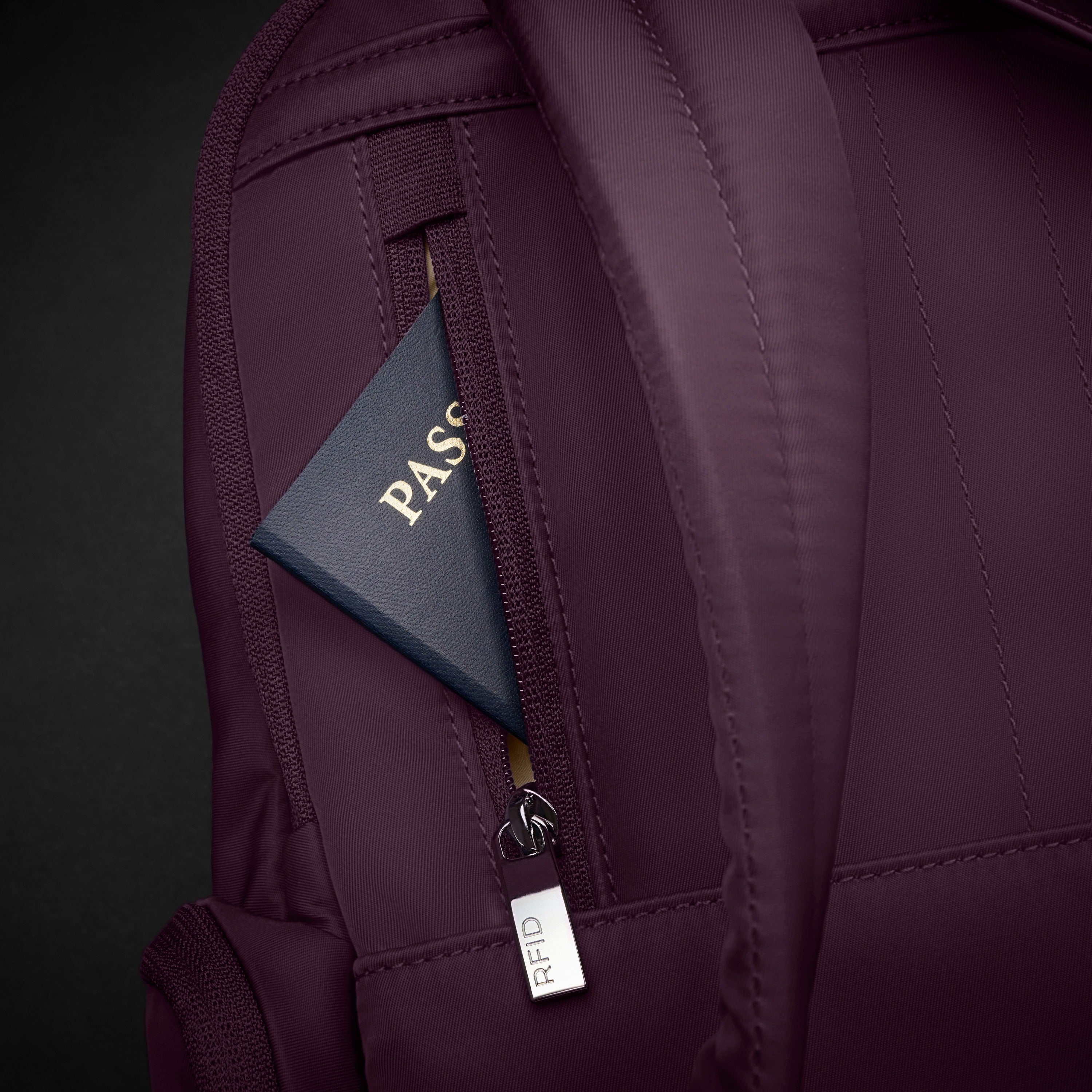 Briggs & Riley Rhapsody Medium Backpack in Plum — detail view # color_Plum