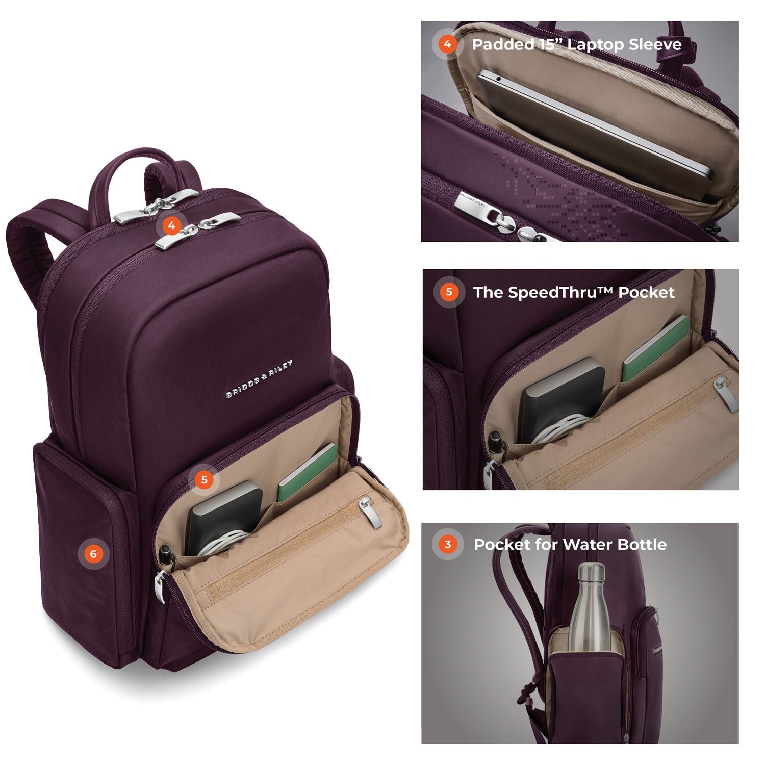 Briggs & Riley Rhapsody Medium Backpack in Plum — detail view 4 # color_Plum