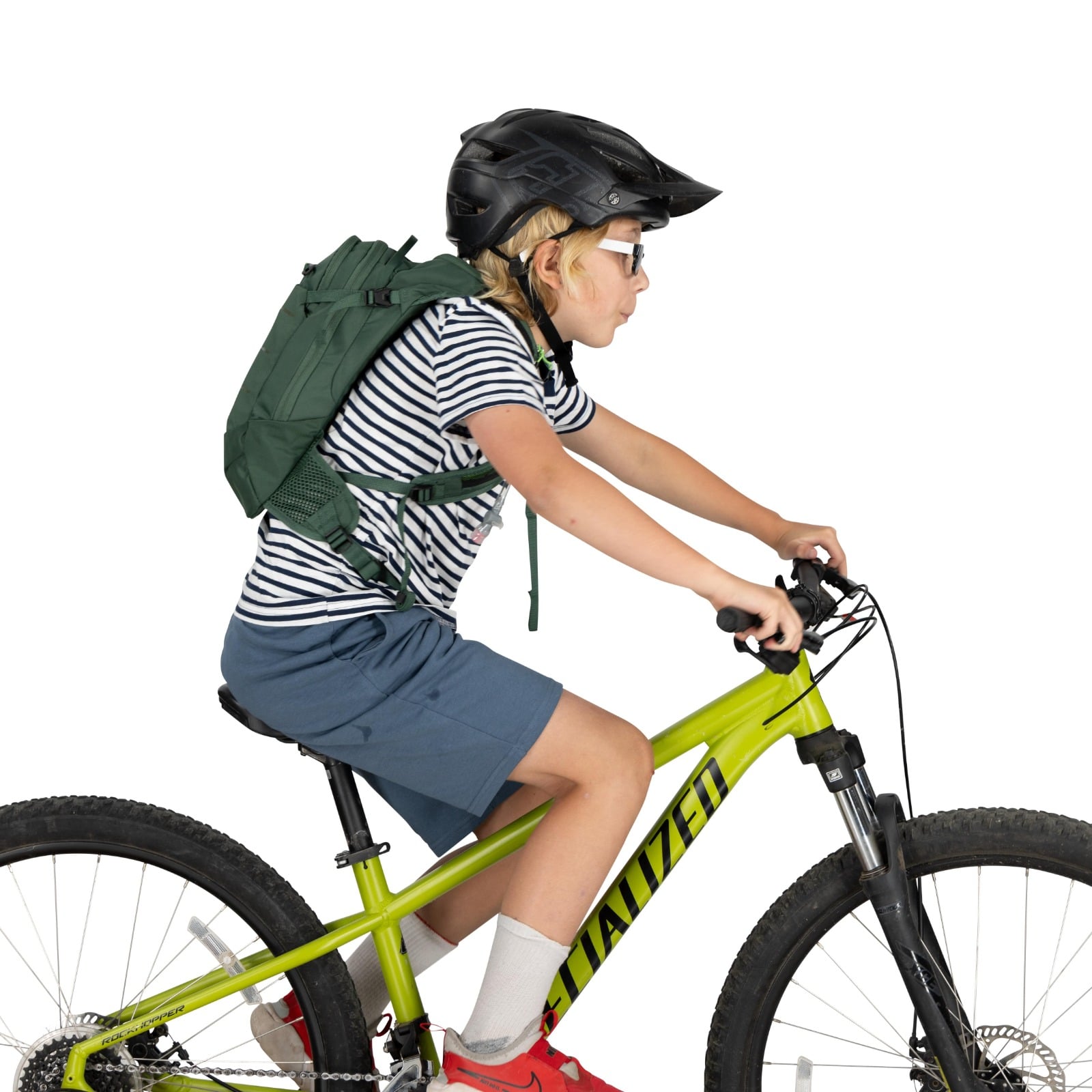 Osprey Raptor Jr Kids Bike Hydration Pack 5L in Tundra Green — lifestyle 4