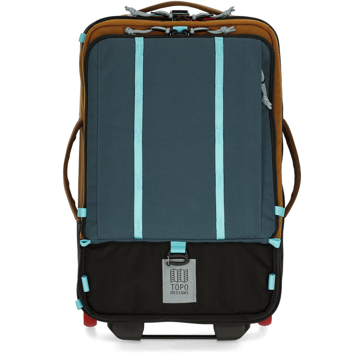 Topo Designs Global Travel Bag Roller-Carry On in Desert Palm Pond Blue — front view 2