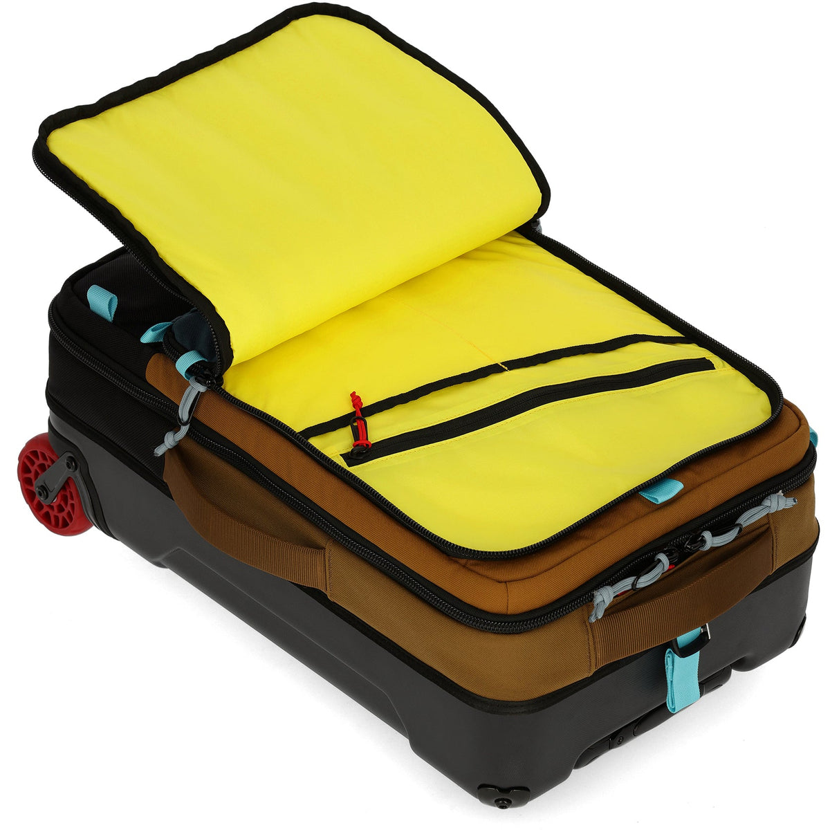 Topo Designs Global Travel Bag Roller-Carry On in Desert Palm Pond Blue — interior view