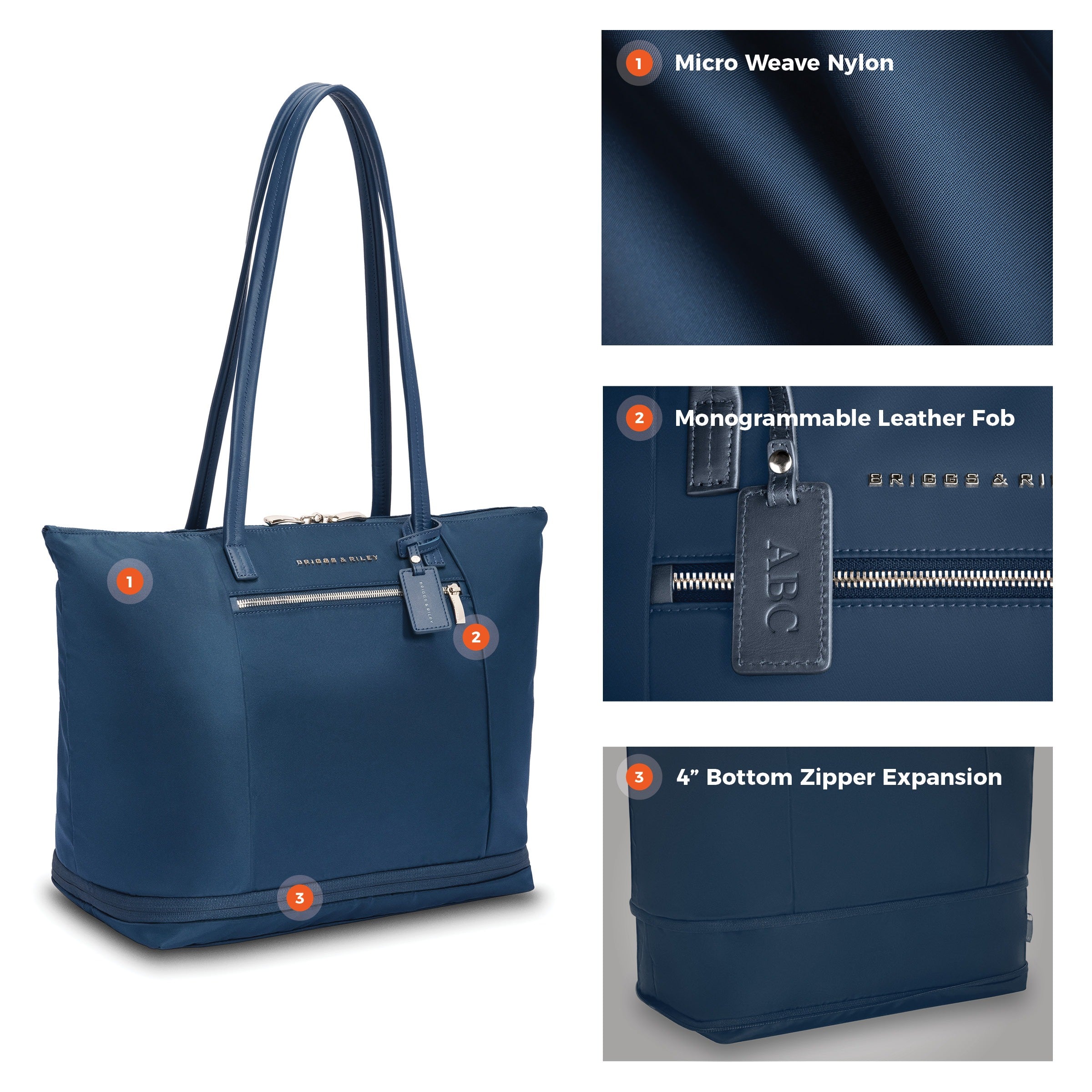 Briggs & Riley Rhapsody Expandable Tote in Navy — detail view # color_Navy