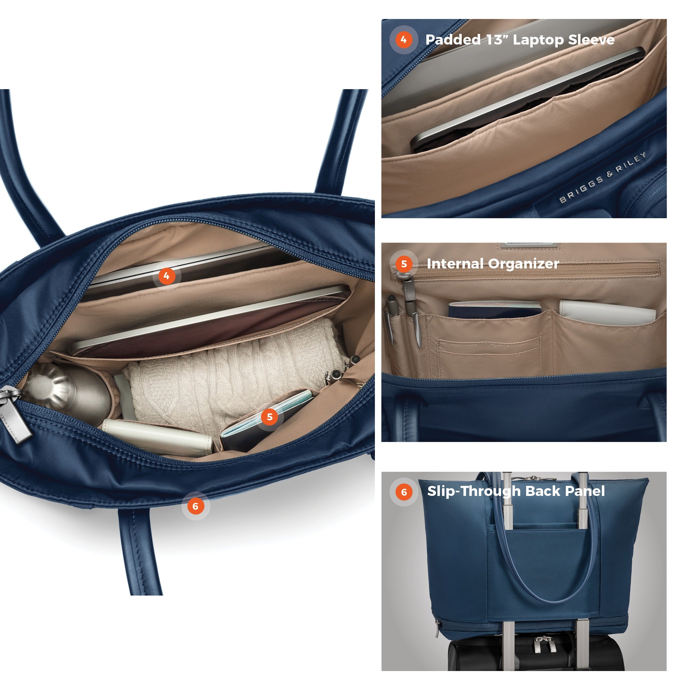 Briggs & Riley Rhapsody Expandable Tote in Navy — detail view 2 # color_Navy