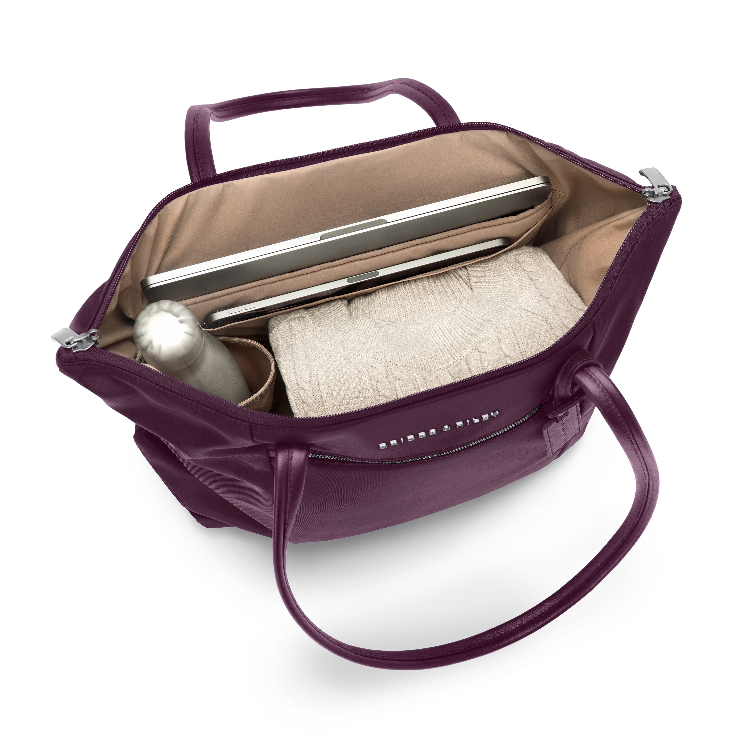 Briggs & Riley Rhapsody Expandable Tote in Plum — interior view # color_Plum