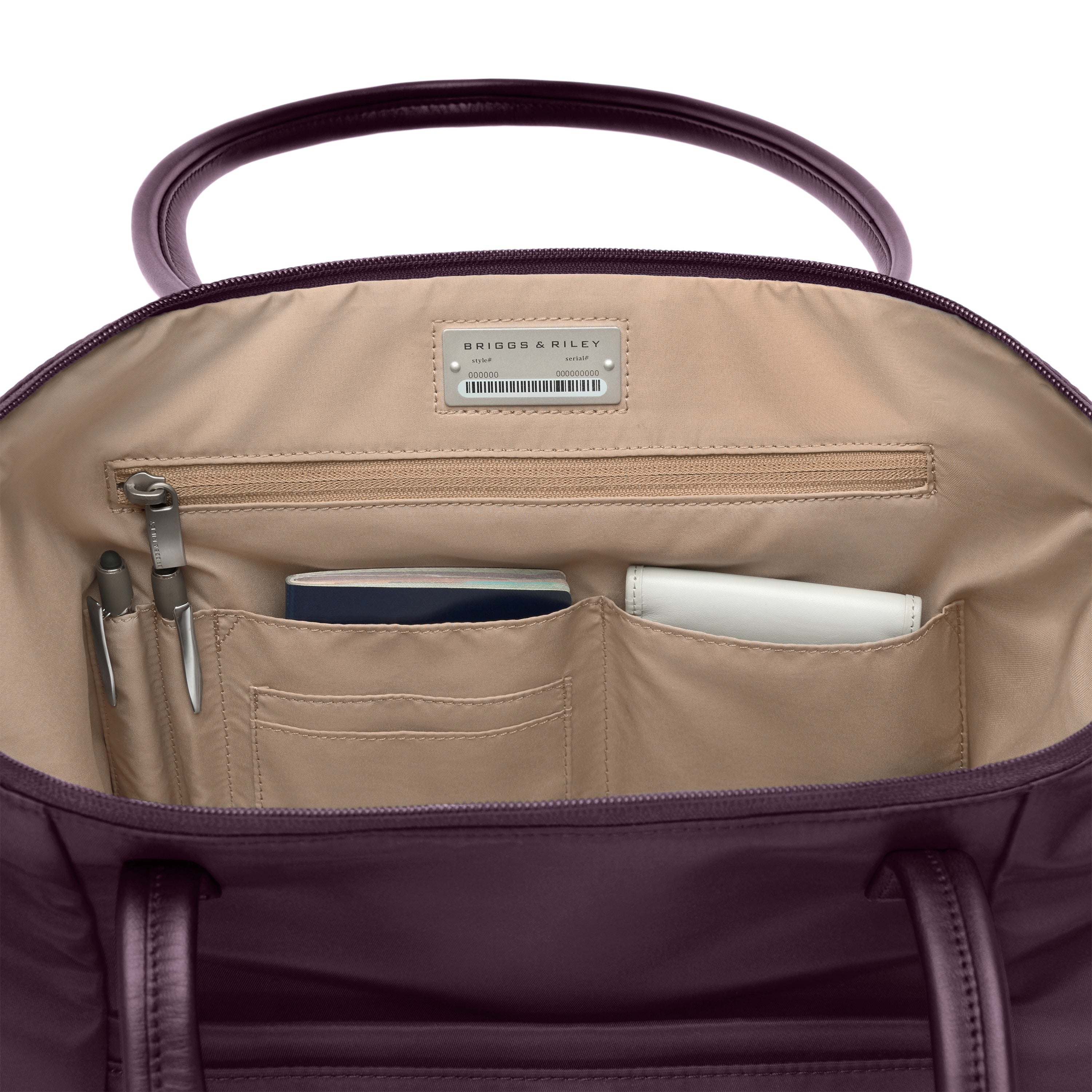 Briggs & Riley Rhapsody Expandable Tote in Plum — interior view 2 # color_Plum