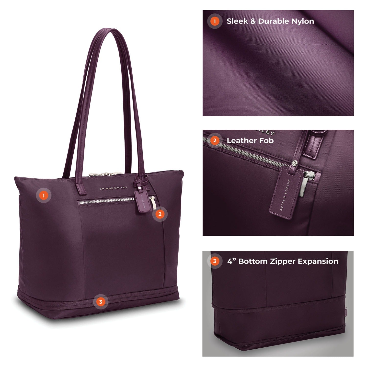 Briggs & Riley Rhapsody Expandable Tote in Plum — detail view # color_Plum