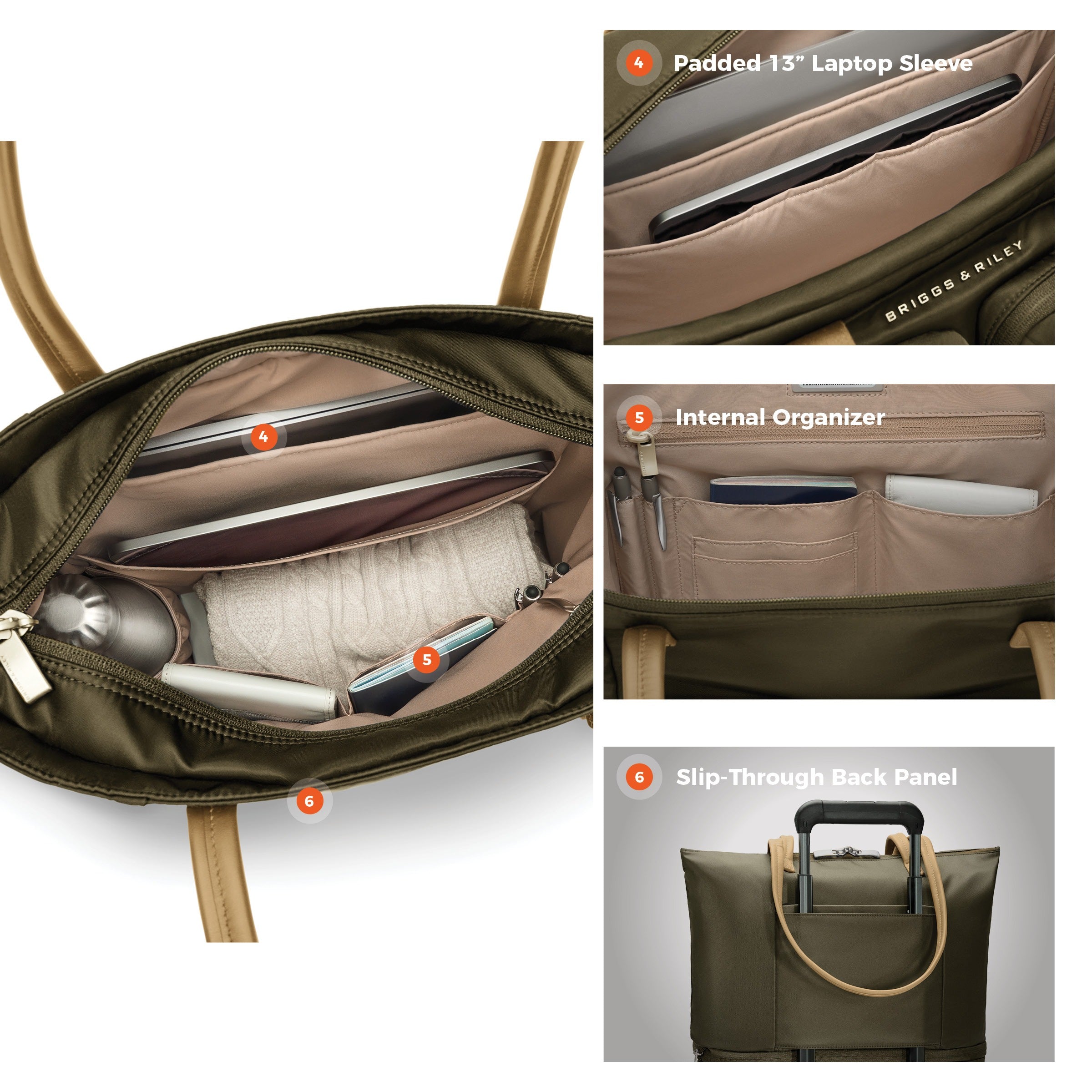 Briggs & Riley Rhapsody Expandable Tote in Olive — detail view 2 # color_Olive