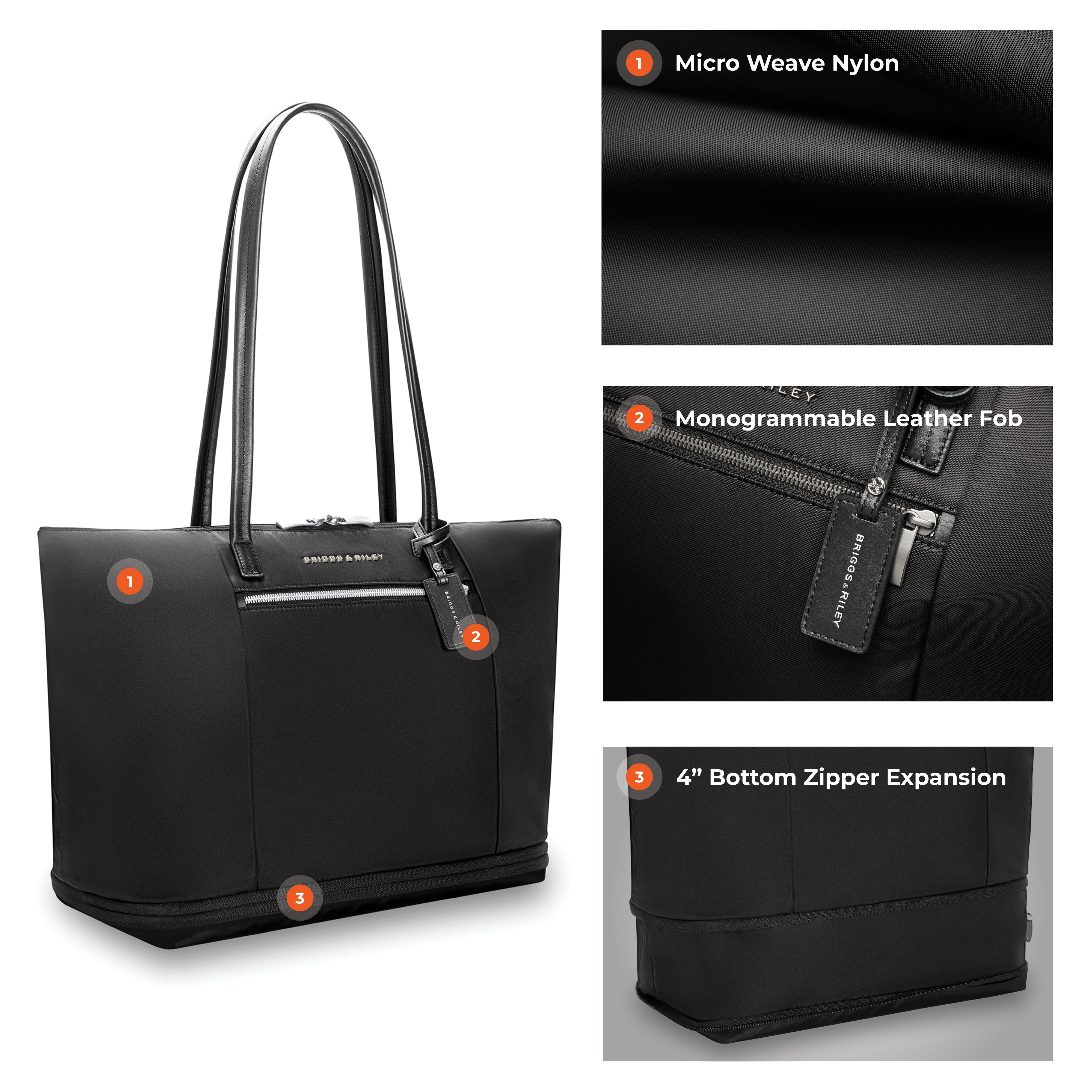 Briggs & Riley Rhapsody Expandable Tote in Black — detail view # color_Black