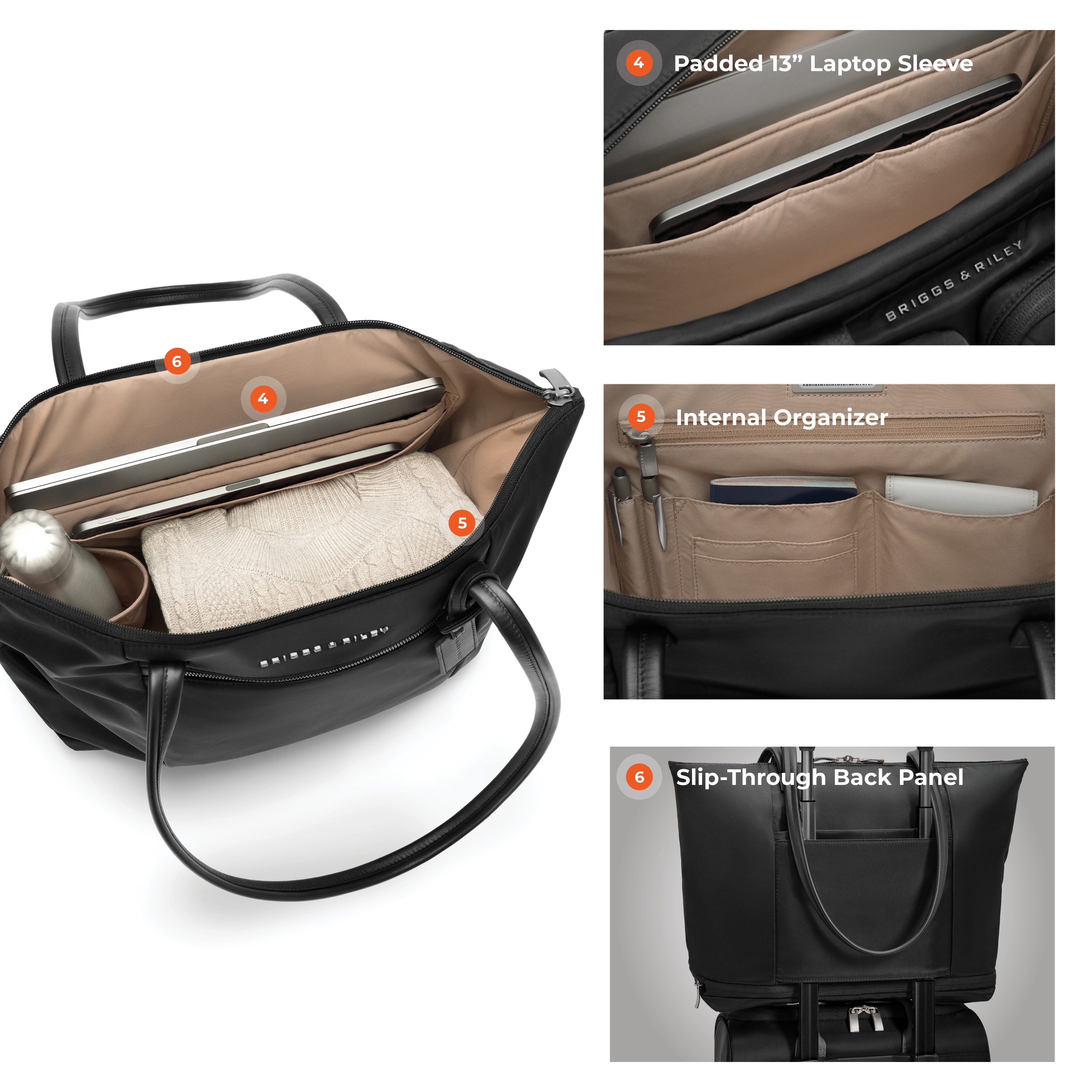 Briggs & Riley Rhapsody Expandable Tote in Black — detail view 2 # color_Black