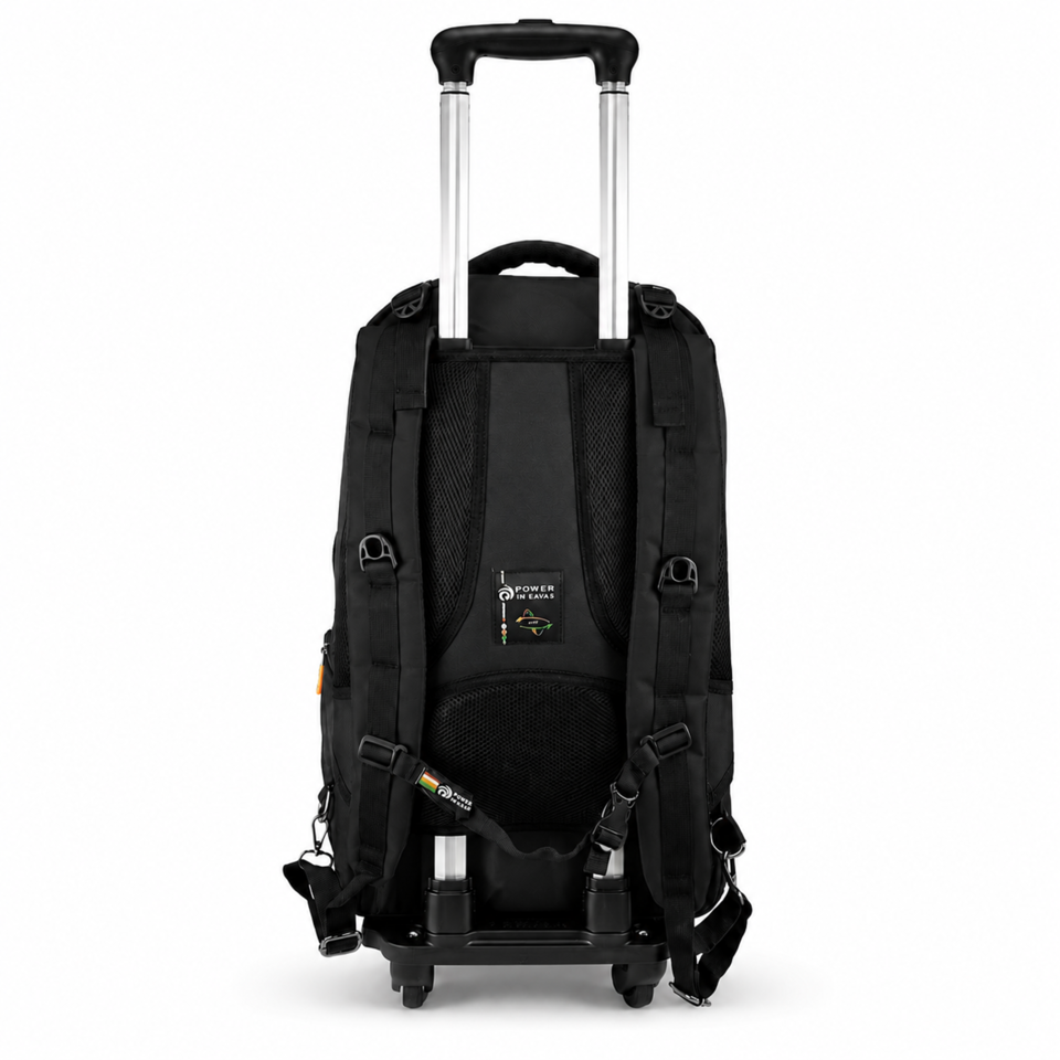Power In Eavas 1921 4-Wheeled Backpack in Black — back view