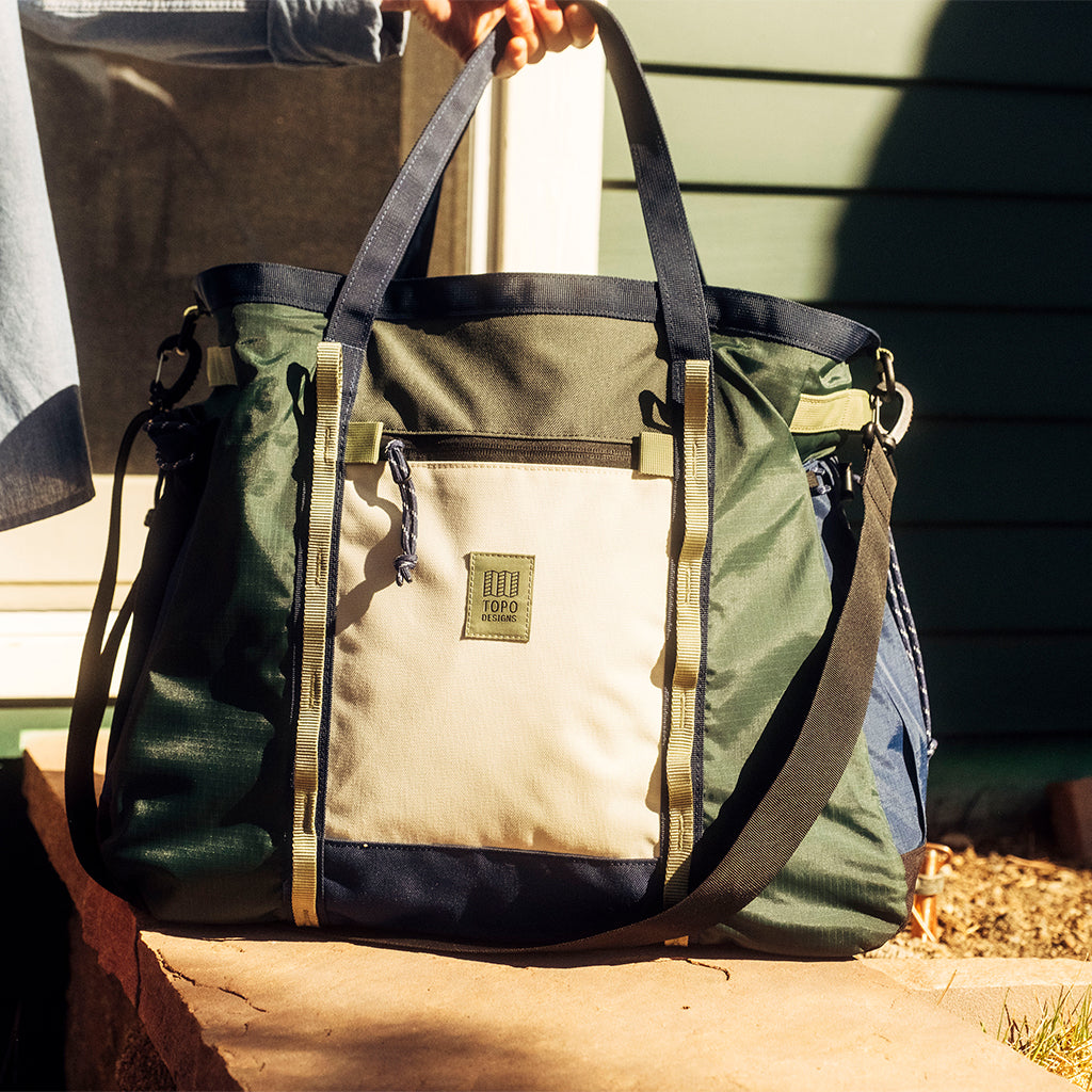 Topo Designs Mountain Gear Bag in Forest Bone White — lifestyle 2 # color_Forest Bone White