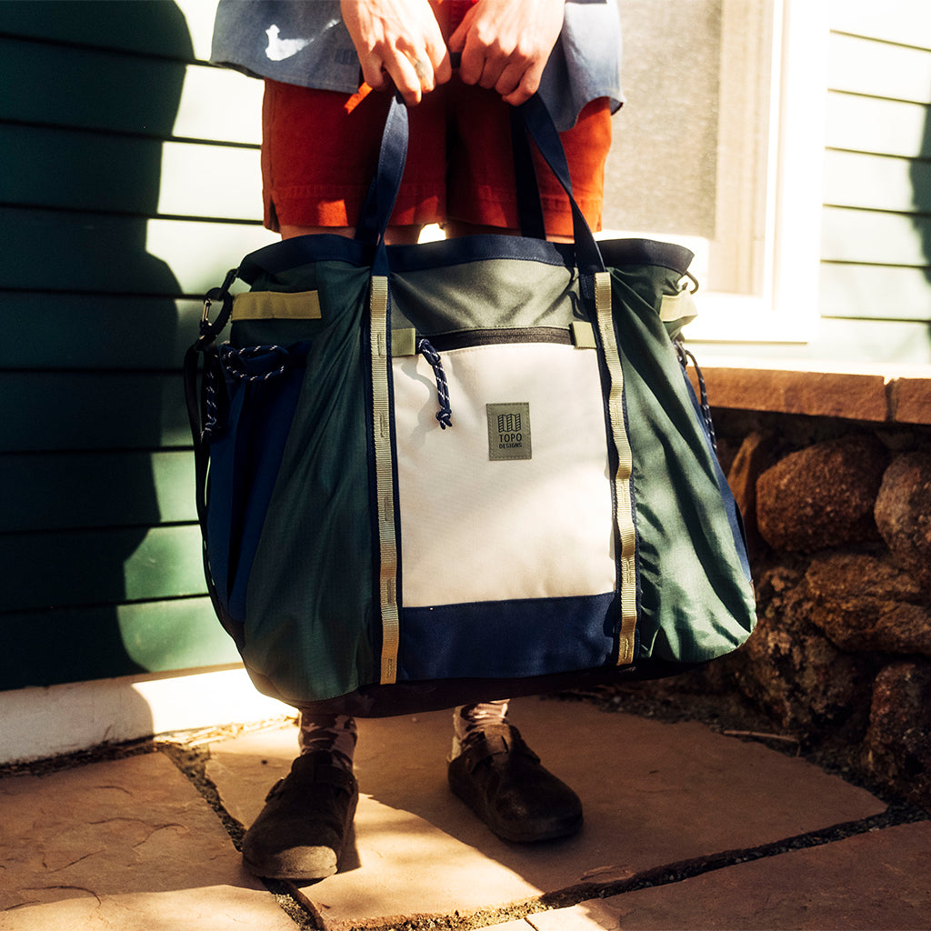 Topo Designs Mountain Gear Bag in Forest Bone White — lifestyle # color_Forest Bone White