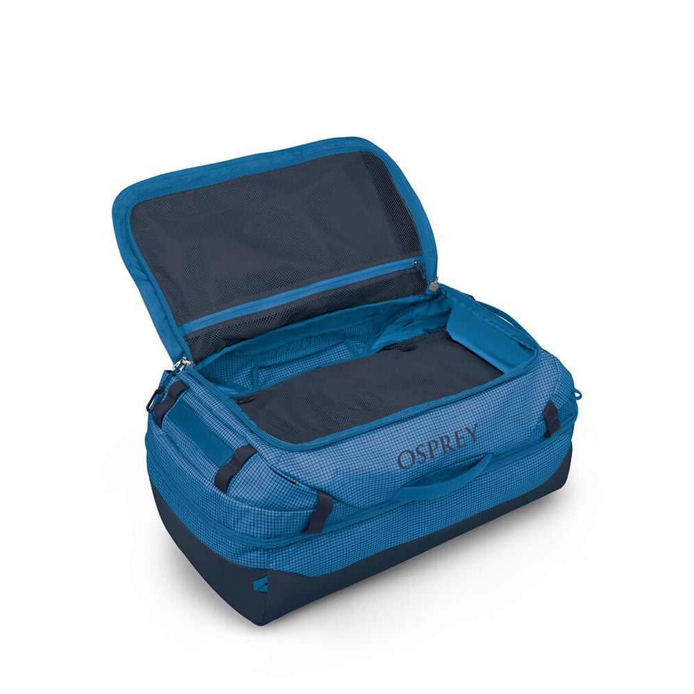 Osprey Transporter Squffel 70L in Blue Flame / Nocturnal Blue — interior view
