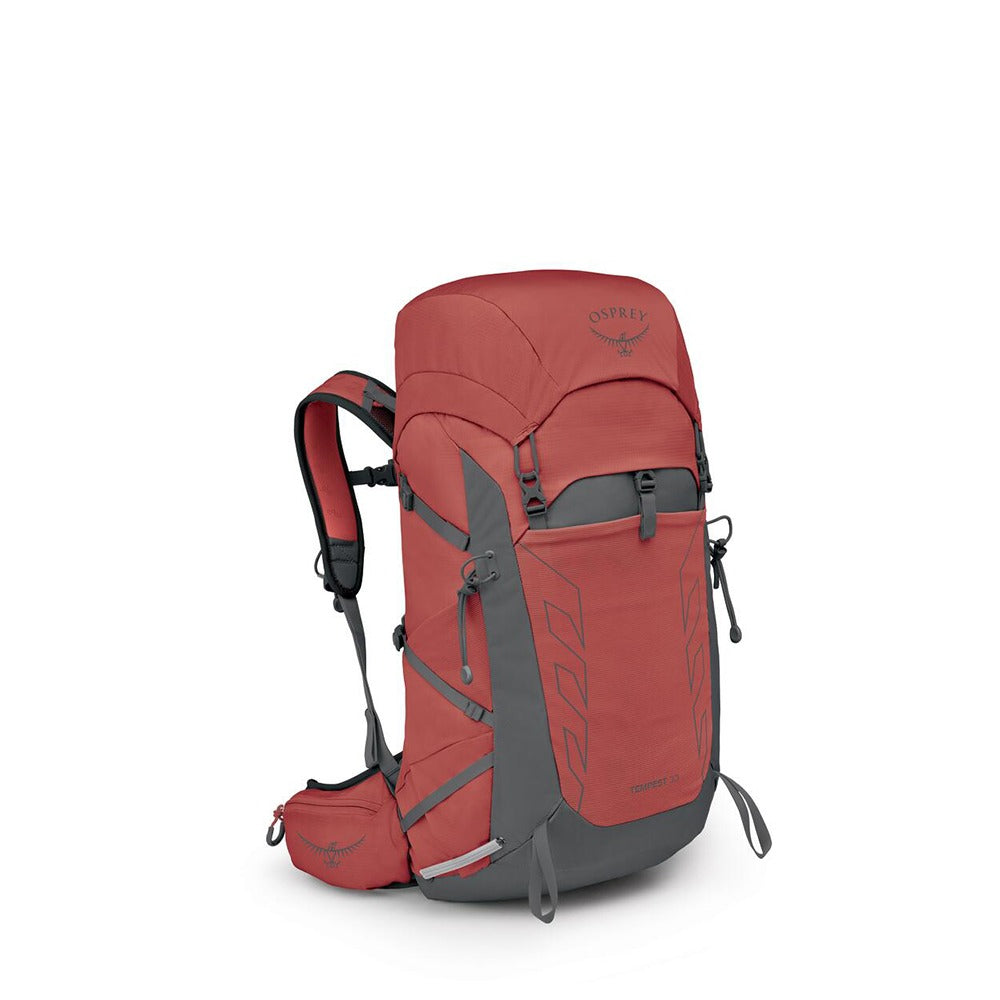 Osprey Tempest 33 Hiking Backpack 33L in Red Pampas/Coal Grey — angle view 2