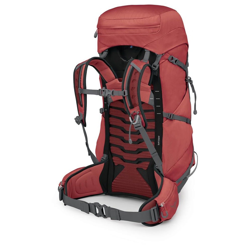 Osprey Tempest 44 Women's Hiking Backpack 44L in Red Pampas/Coal Grey — angle view 3