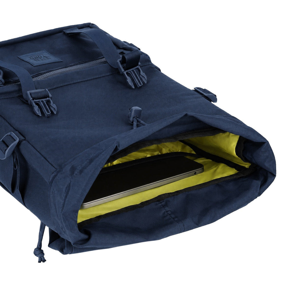 Topo Designs Rover Pack Tech in Navy — interior view