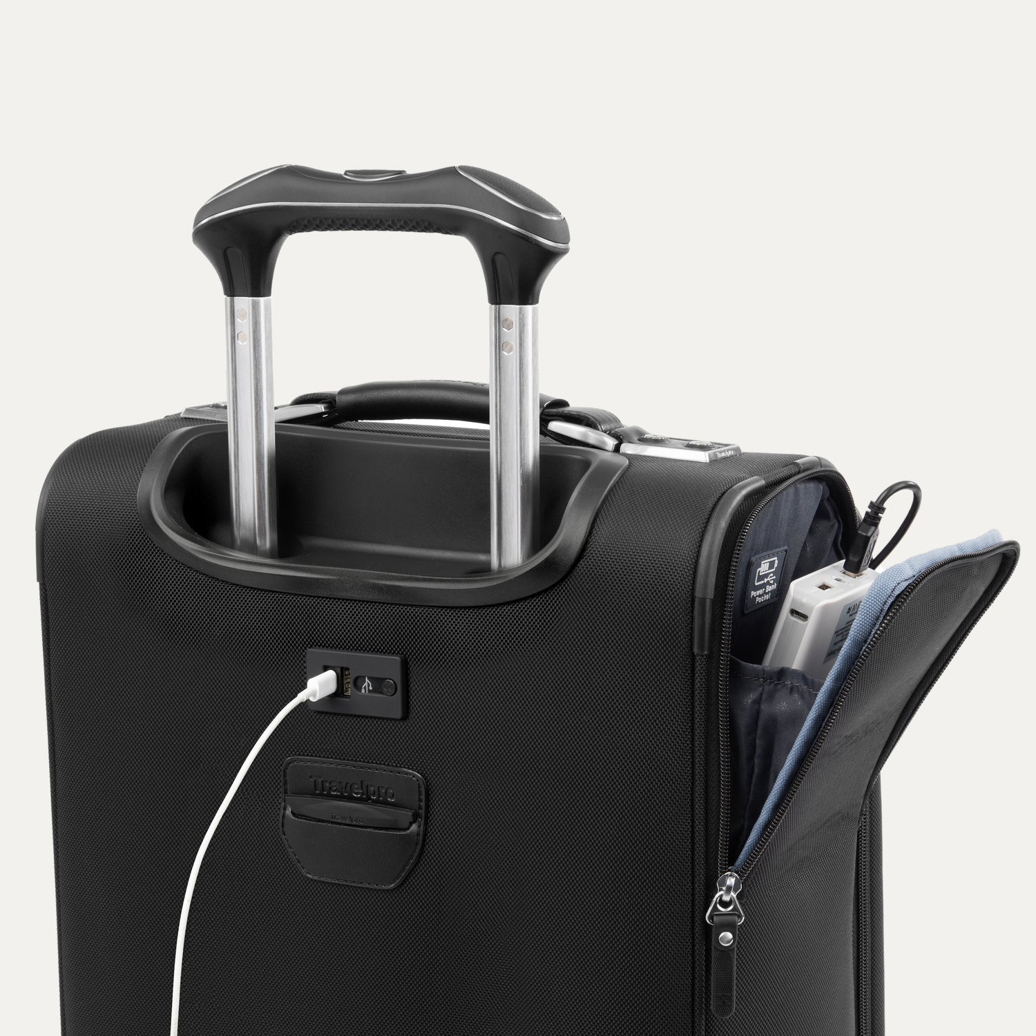 Travelpro Platinum Elite Carry-On Spinner Tote in Shadow Black — detail view