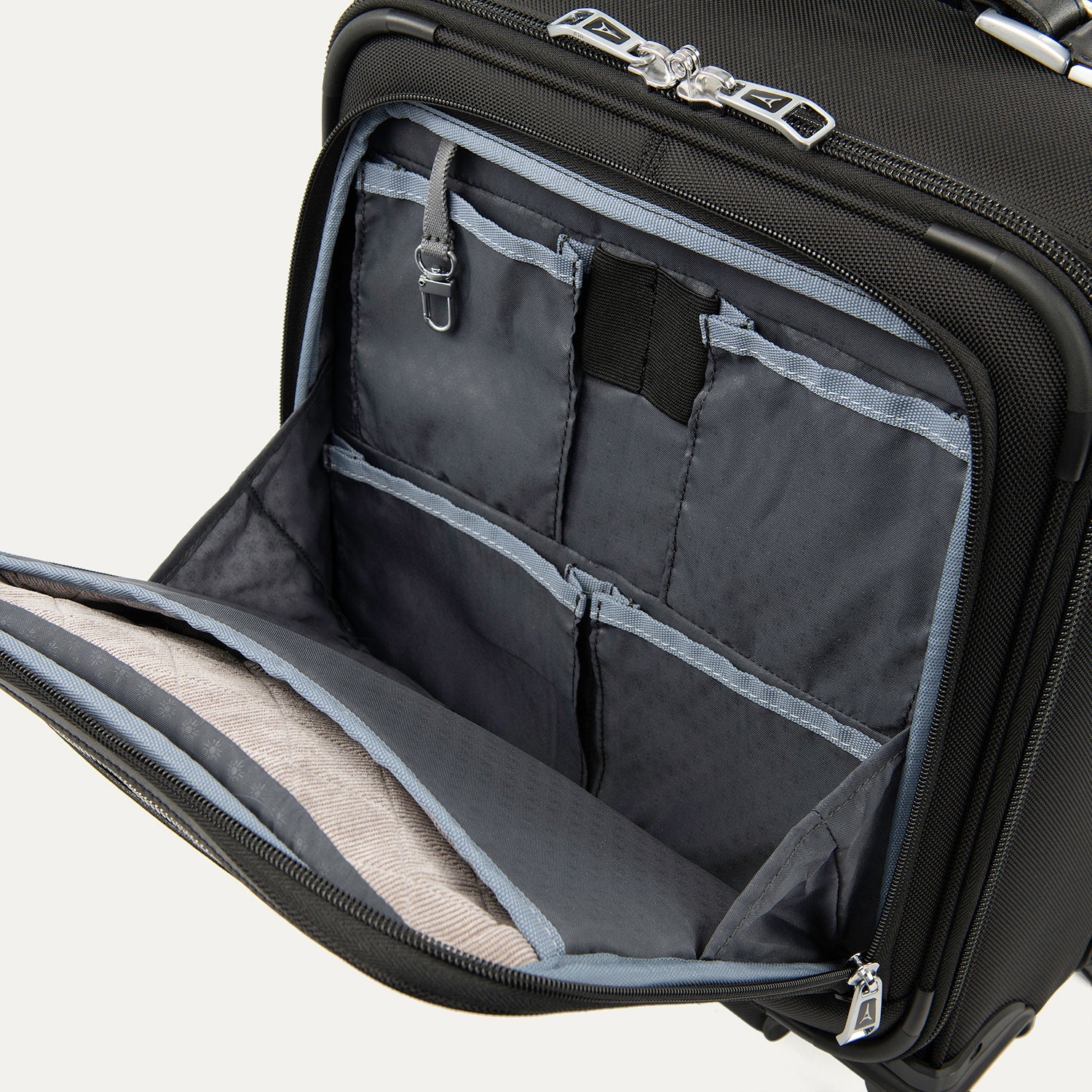 Travelpro Platinum Elite Carry-On Spinner Tote in Shadow Black — interior view