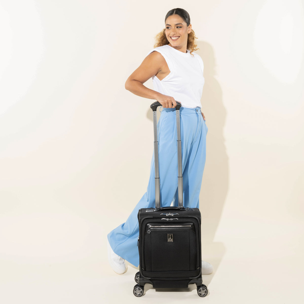 Travelpro Platinum Elite Carry-On Spinner Tote in True Navy — interior view