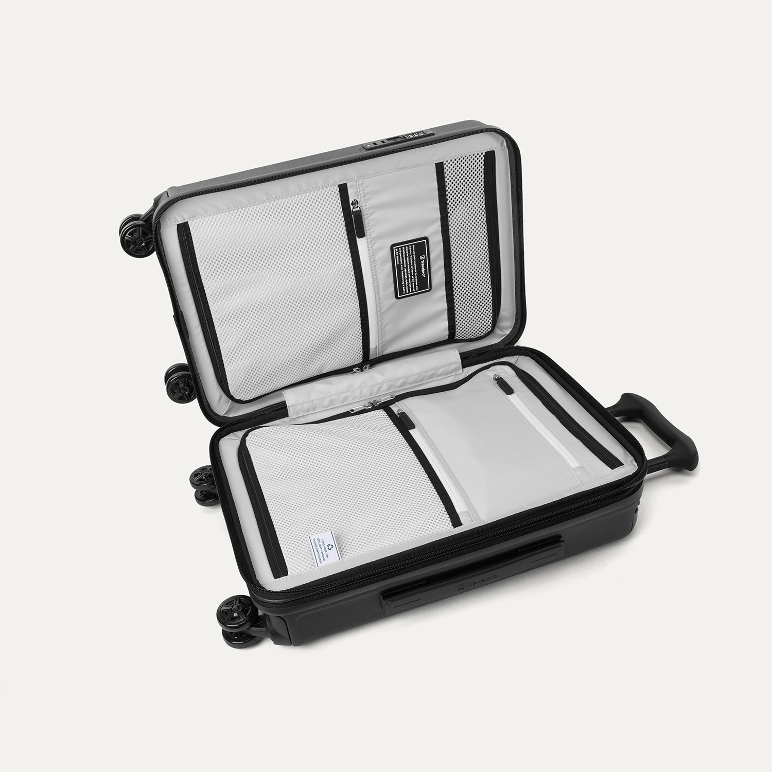 Travelpro Platinum Elite Hardside Compact Carry-On Expandable Spinner in Aviator Navy — interior view