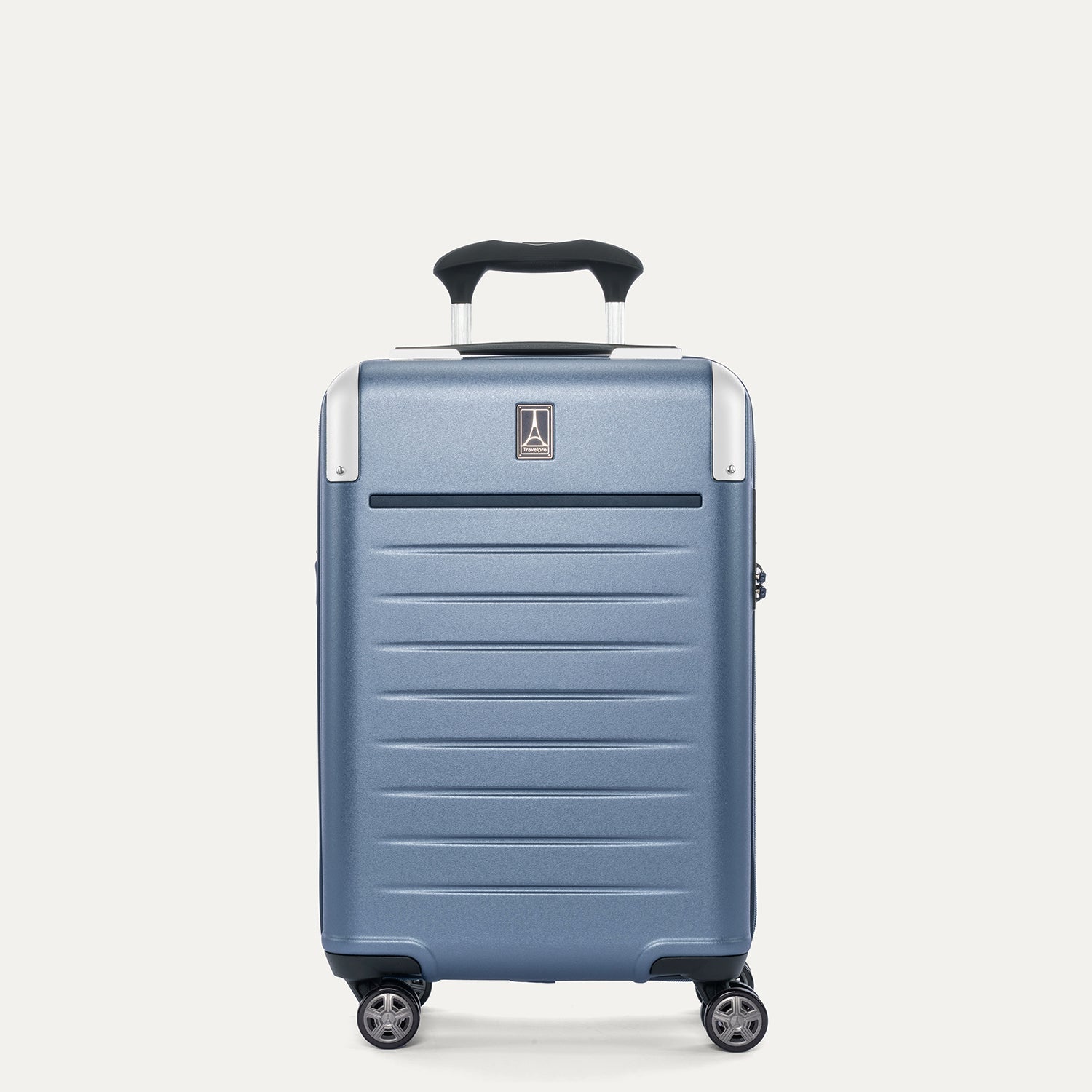 Travelpro Platinum Elite Hardside Compact Carry-On Expandable Spinner in Dark Sky Blue — front view
