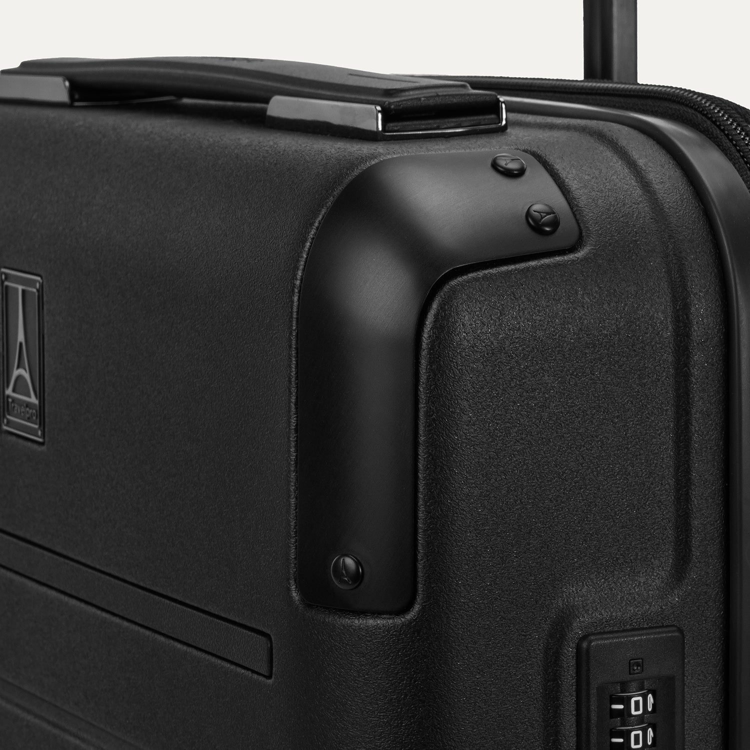 Travelpro Platinum Elite Hardside Compact Carry-On Expandable Spinner in Jet Black — detail view