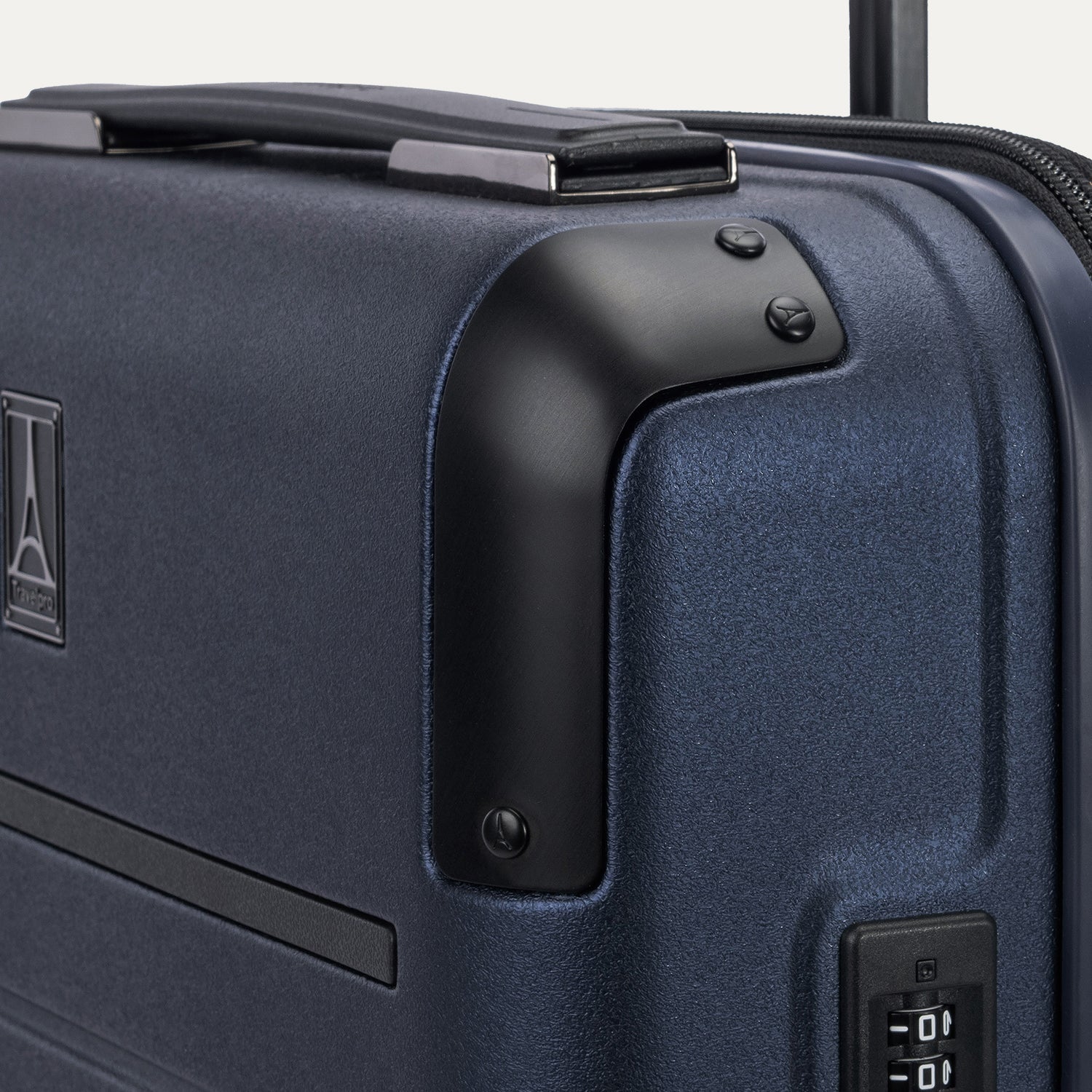 Travelpro Platinum Elite Hardside Carry-On Expandable Spinner in Aviator Navy — detail view