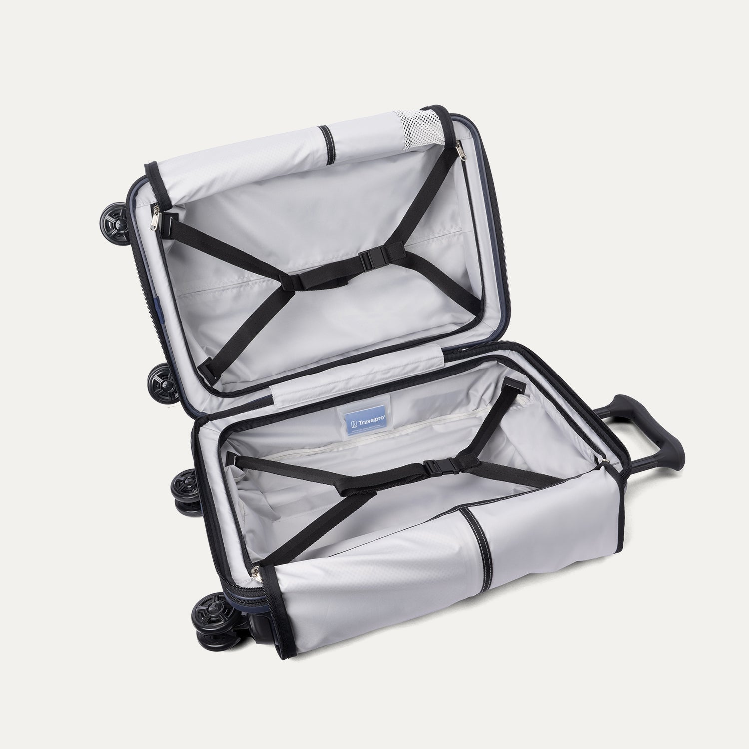 Travelpro Platinum Elite Hardside Carry-On Expandable Spinner in Aviator Navy — interior view