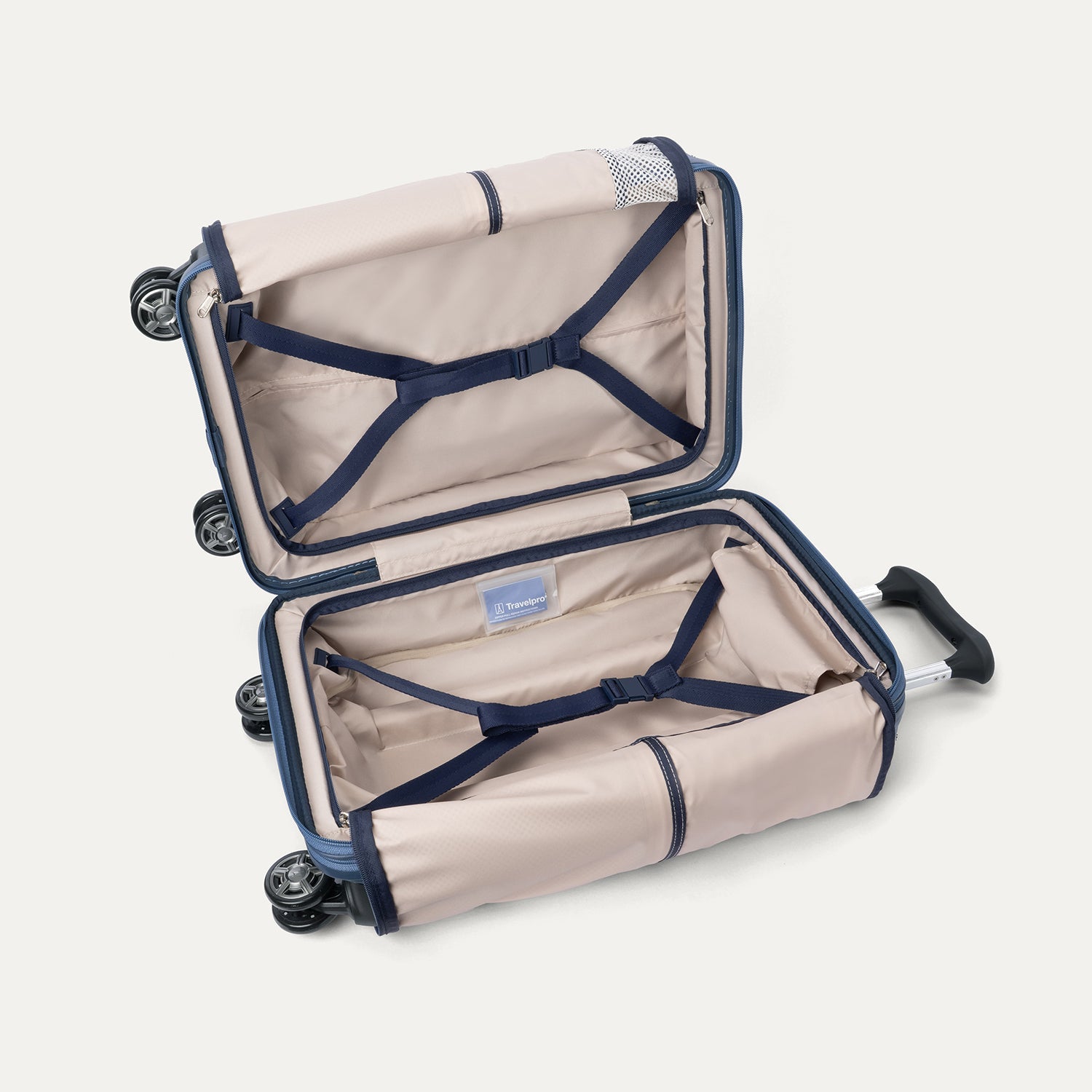 Travelpro Platinum Elite Hardside Carry-On Expandable Spinner in Dark Sky Blue — interior view