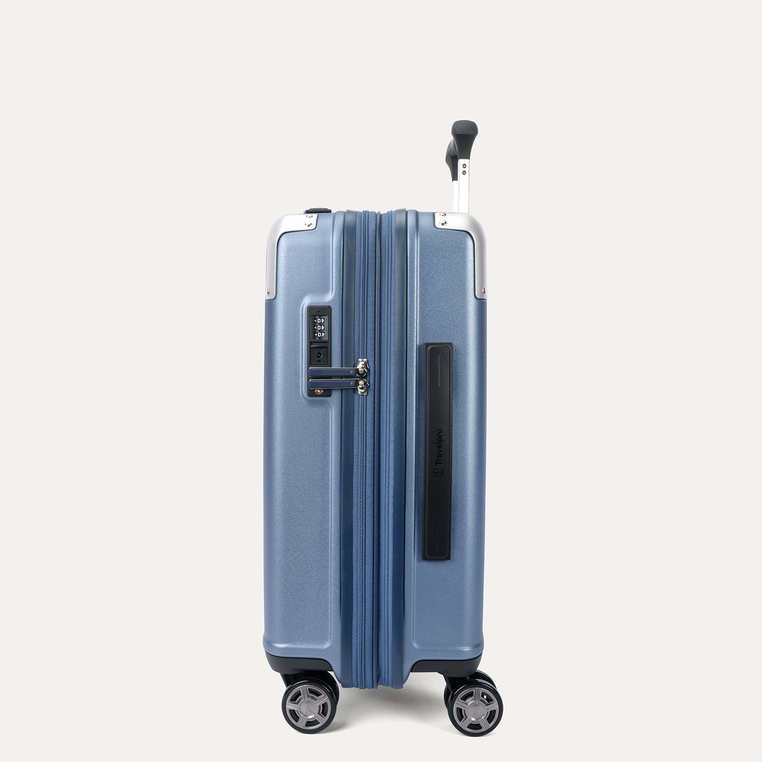 Travelpro Platinum Elite Hardside Carry-On Expandable Spinner in Dark Sky Blue — angle view 4