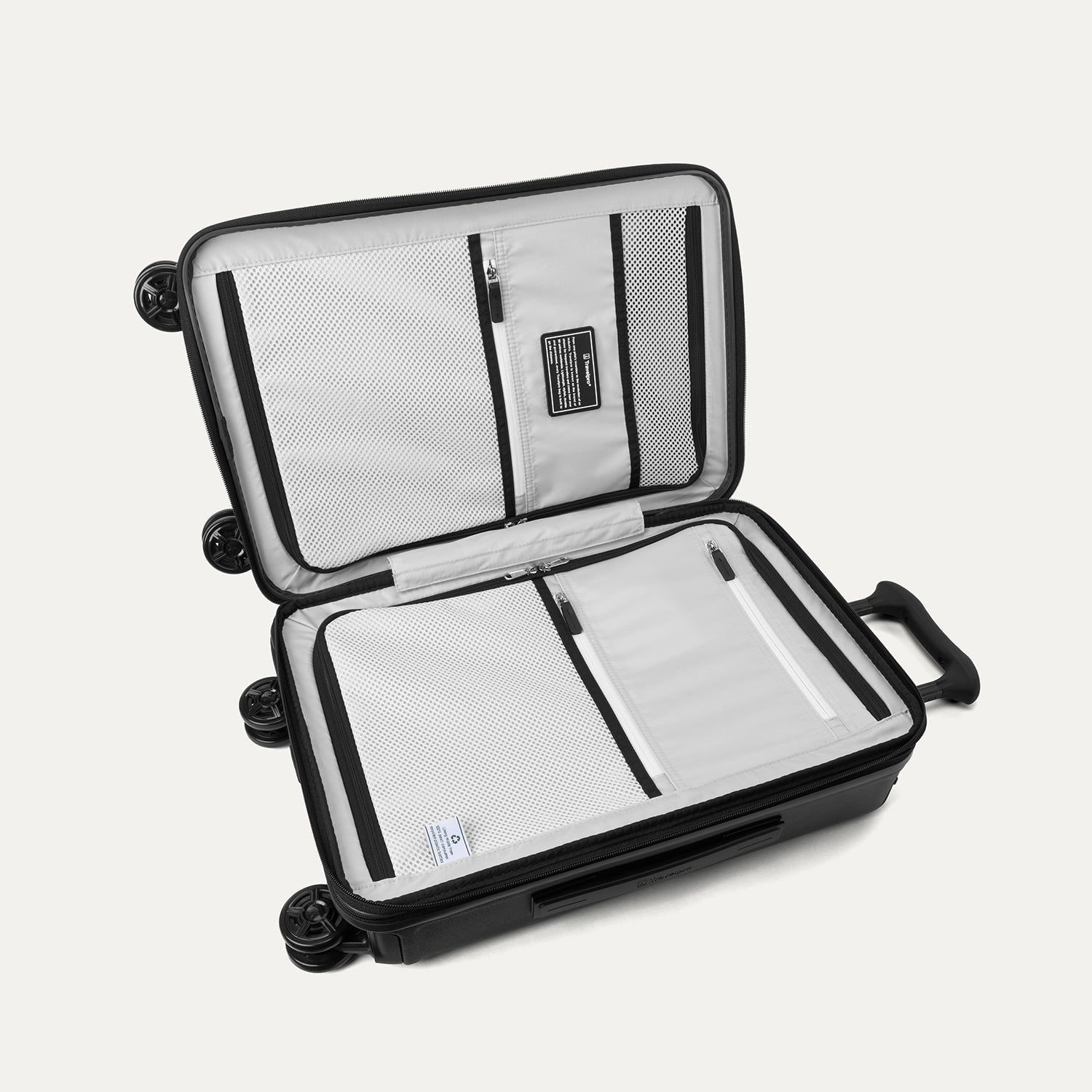 Travelpro Platinum Elite Hardside Carry-On Expandable Spinner in Jet Black — interior view
