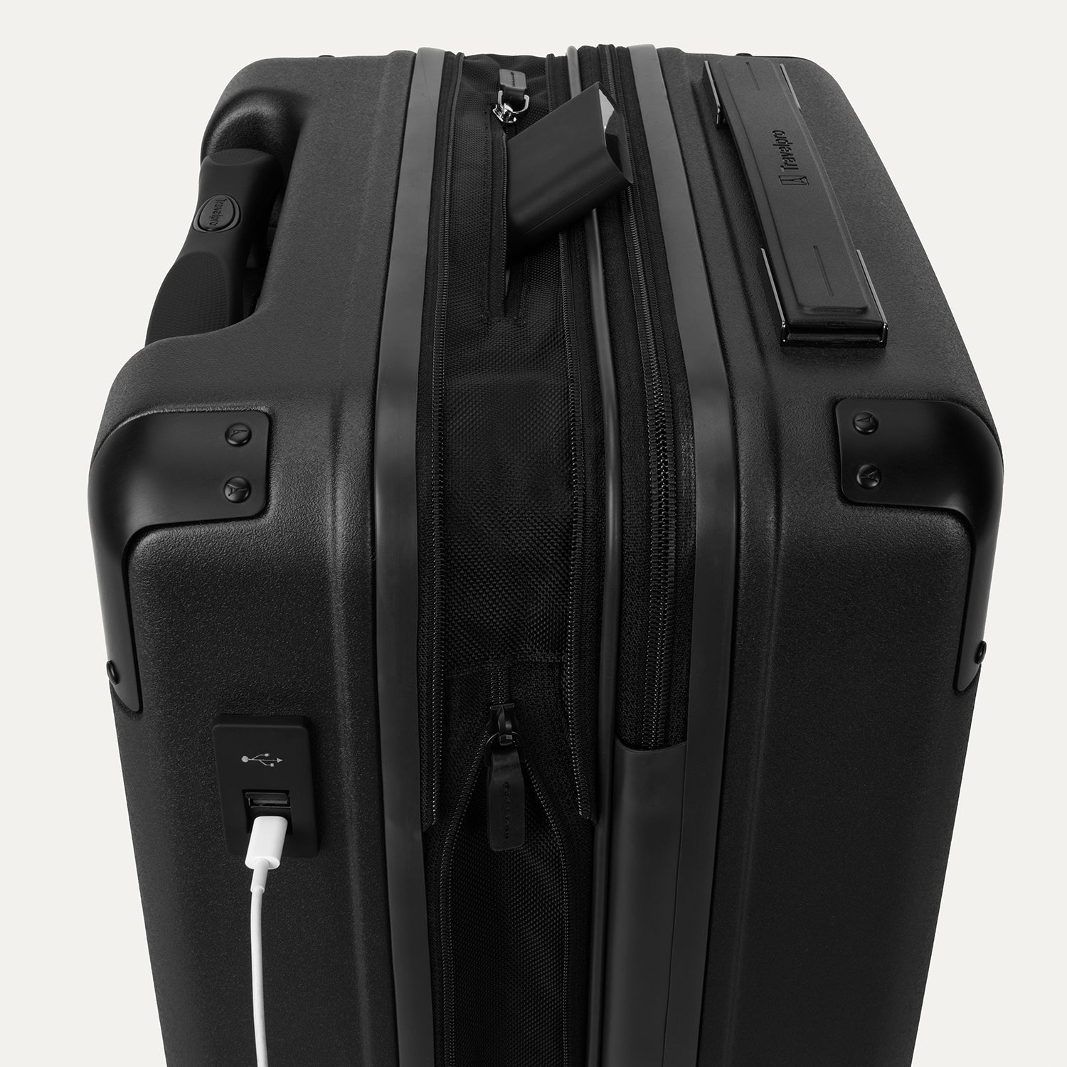 Travelpro Platinum Elite Hardside Carry-On Expandable Spinner in Jet Black — detail view