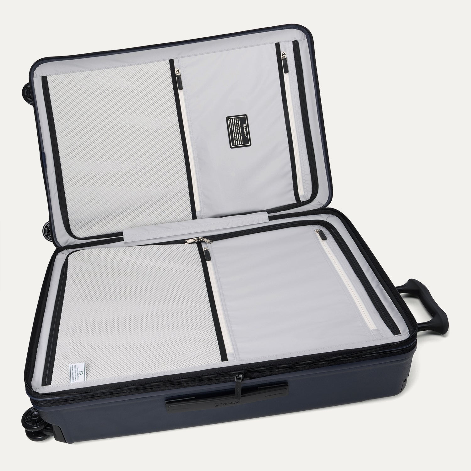 Travelpro Platinum Elite Hardside Large Check-In Expandable Spinner in Aviator Navy — interior view