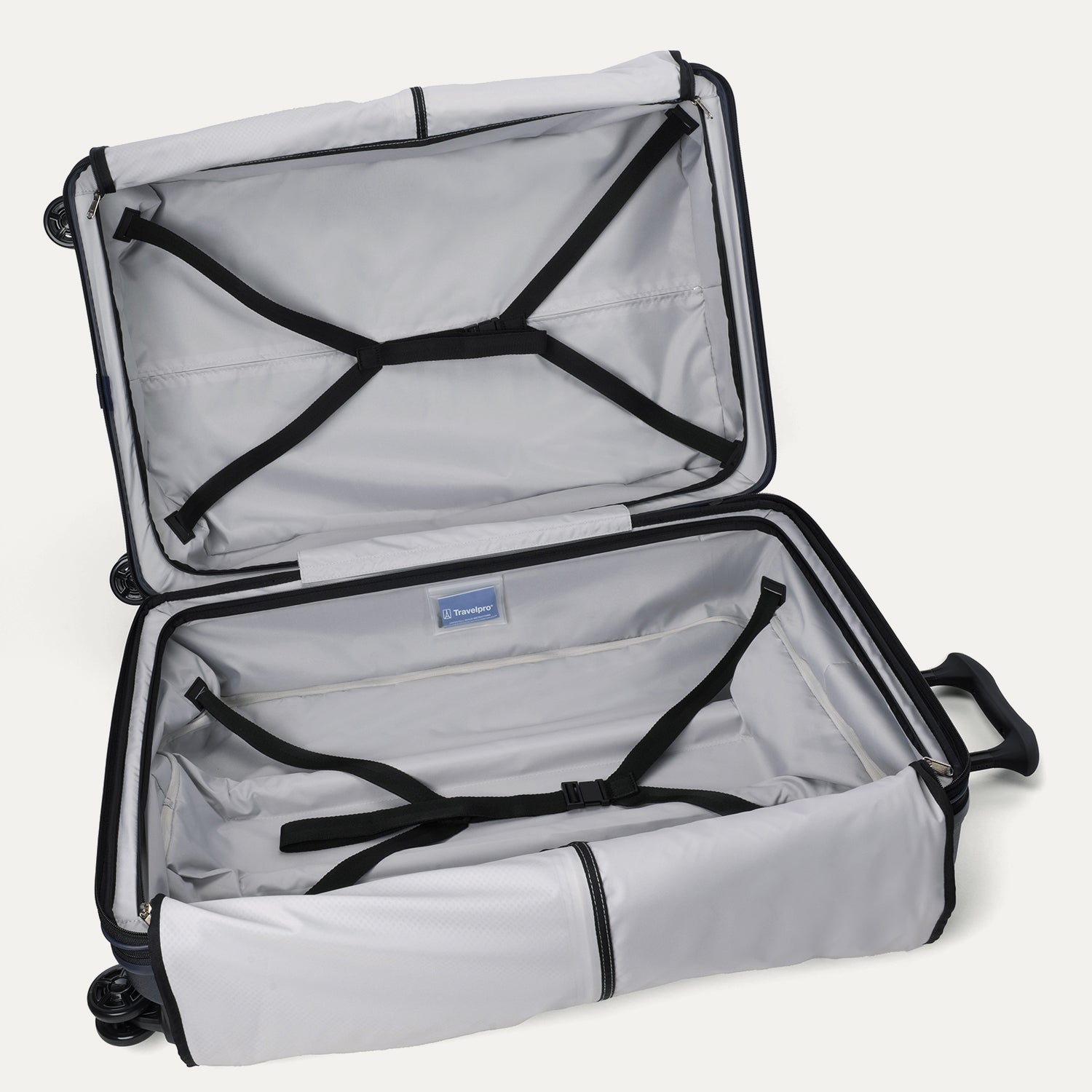Travelpro Platinum Elite Hardside Large Check-In Expandable Spinner in Aviator Navy — interior view